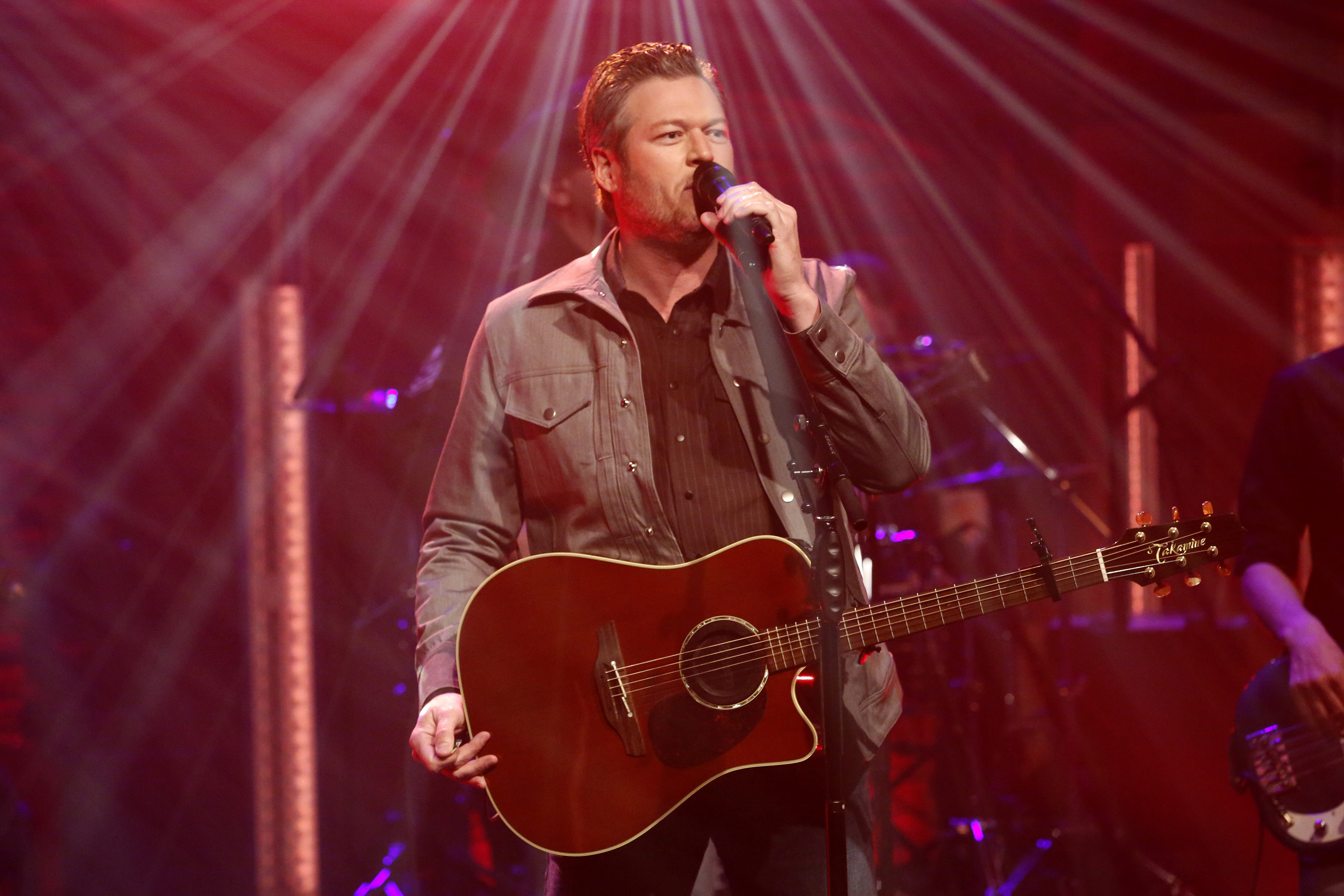 LATE NIGHT WITH SETH MEYERS -- Episode 663 -- Pictured: Musical guest Blake Shelton performs on March 20, 2018 -- (Photo by: Lloyd Bishop/NBC/NBCU Photo Bank via Getty Images) (NBC&mdash;NBCU Photo Bank via Getty Images)