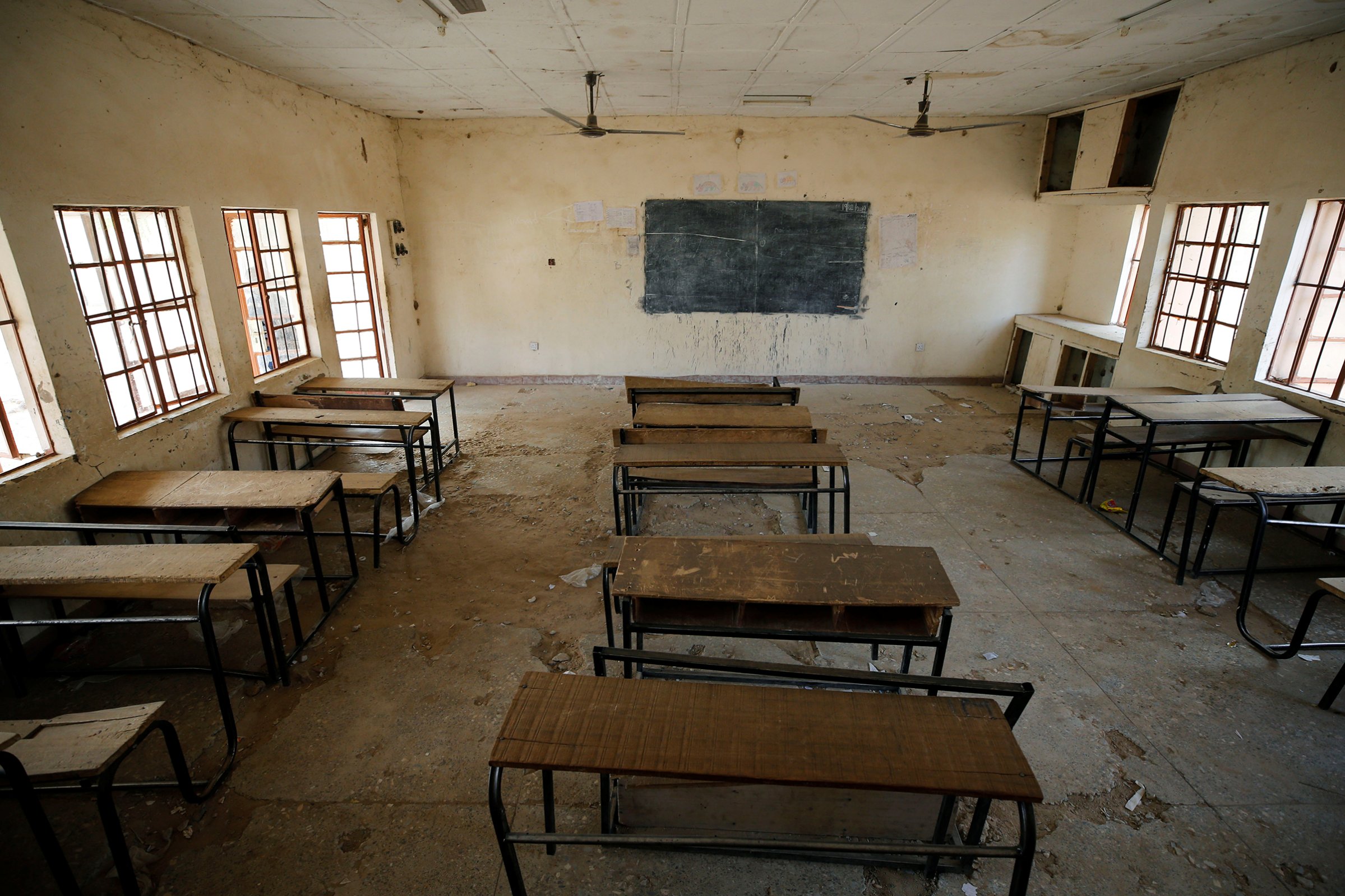 A view shows an empty classroom at the school in Dapchi in the northeastern state of Yobe, where dozens of school girls went missing after an attack on the village by Boko Haram