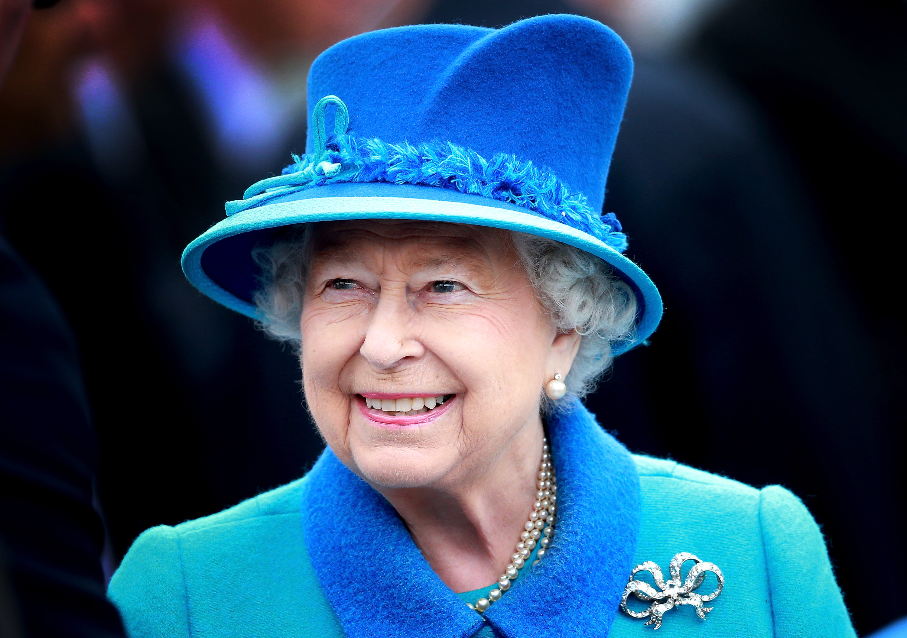 Queen Elizabeth II smiles as she arrives at Tweedbank Station on September 9, 2015 in Tweedbank, Scotland. (Chris Jackson—Getty Images)
