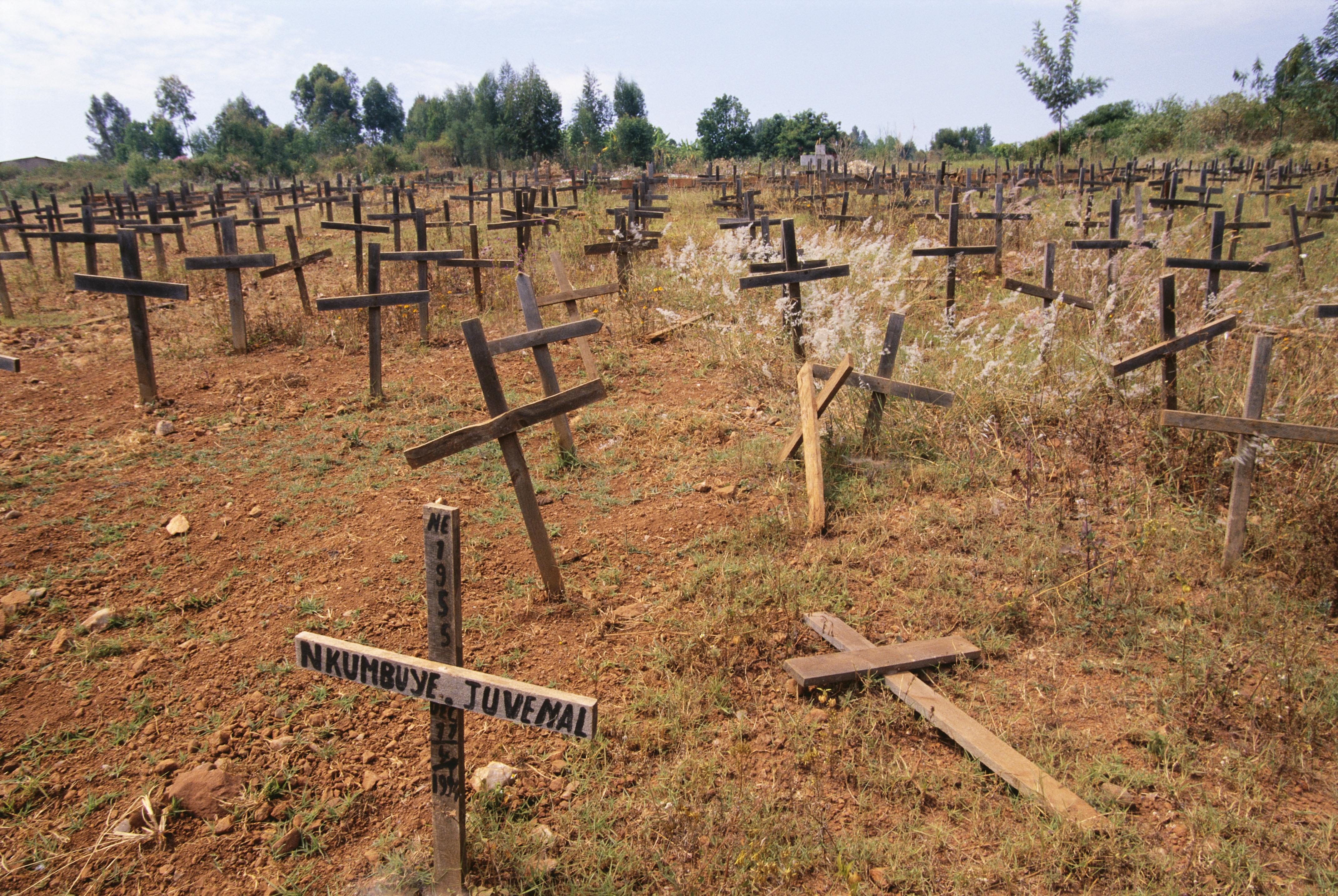 Crosses mark a mass grave site of the victims of the April 11, 1994 massacre of thousands of refugees at a technical institute in Kigali's Kicukiro District. (Louise Gubb&mdash;Corbis via Getty Images)
