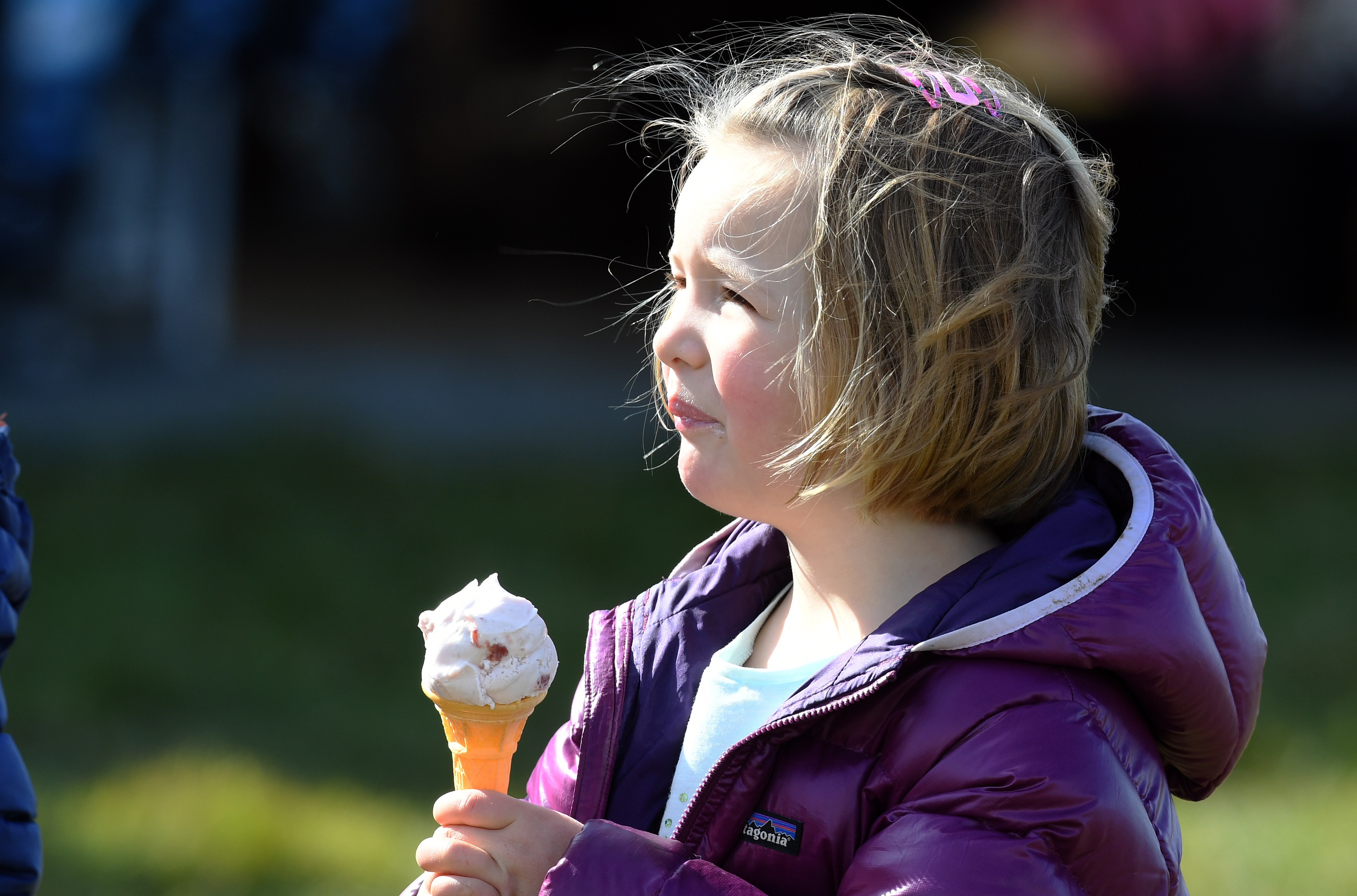 Mia Tindall enjoys an ice cream during the Gatcombe Horse Trials on March 25, 2018 in Stroud, England. (Anwar Hussein—WireImage)