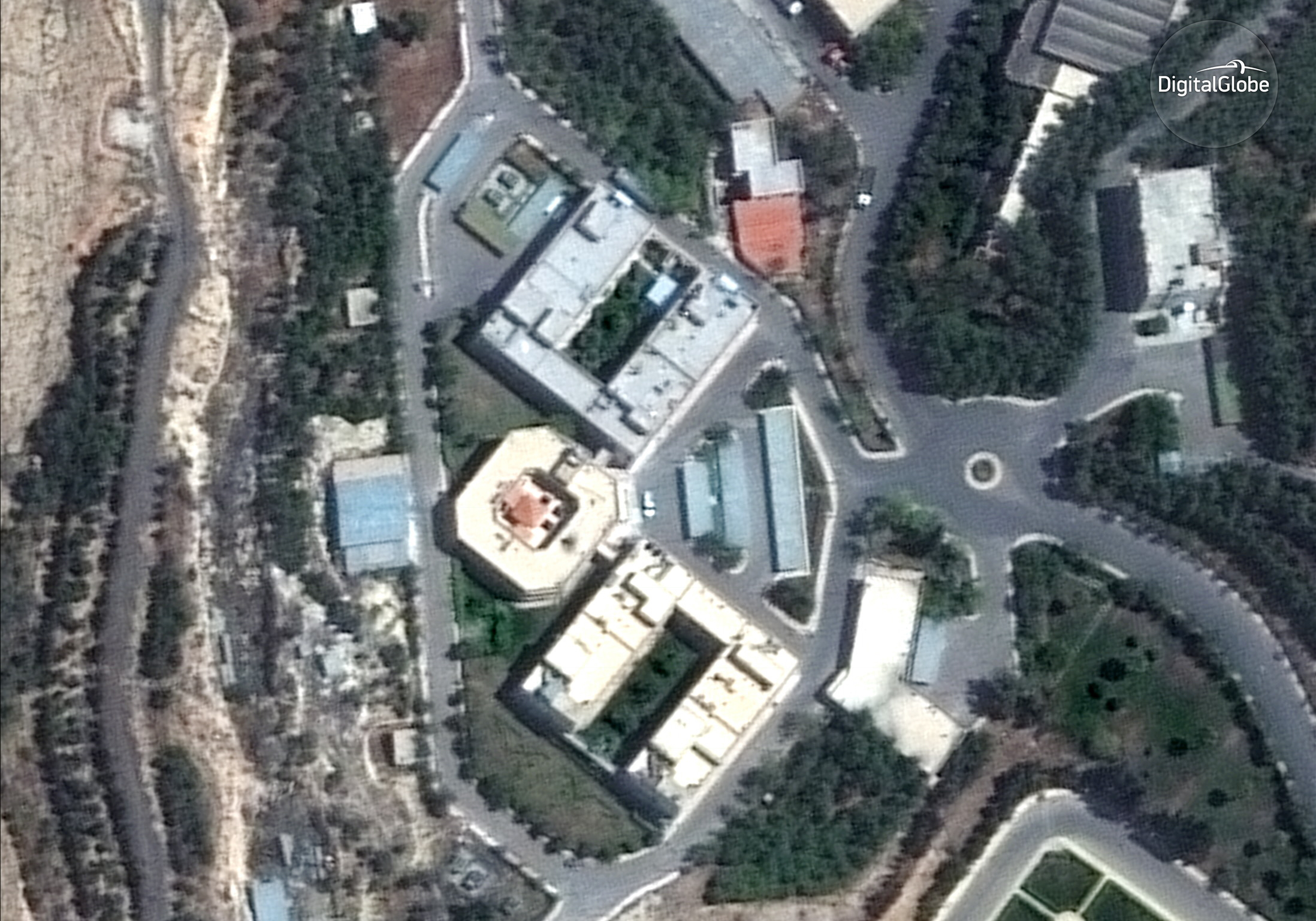 The Barzah Research and Development Center in Damascus, Syria, before it was struck by coalition forces on Saturday. (Satellite image © 2018 DigitalGlobe, a Maxar company.)