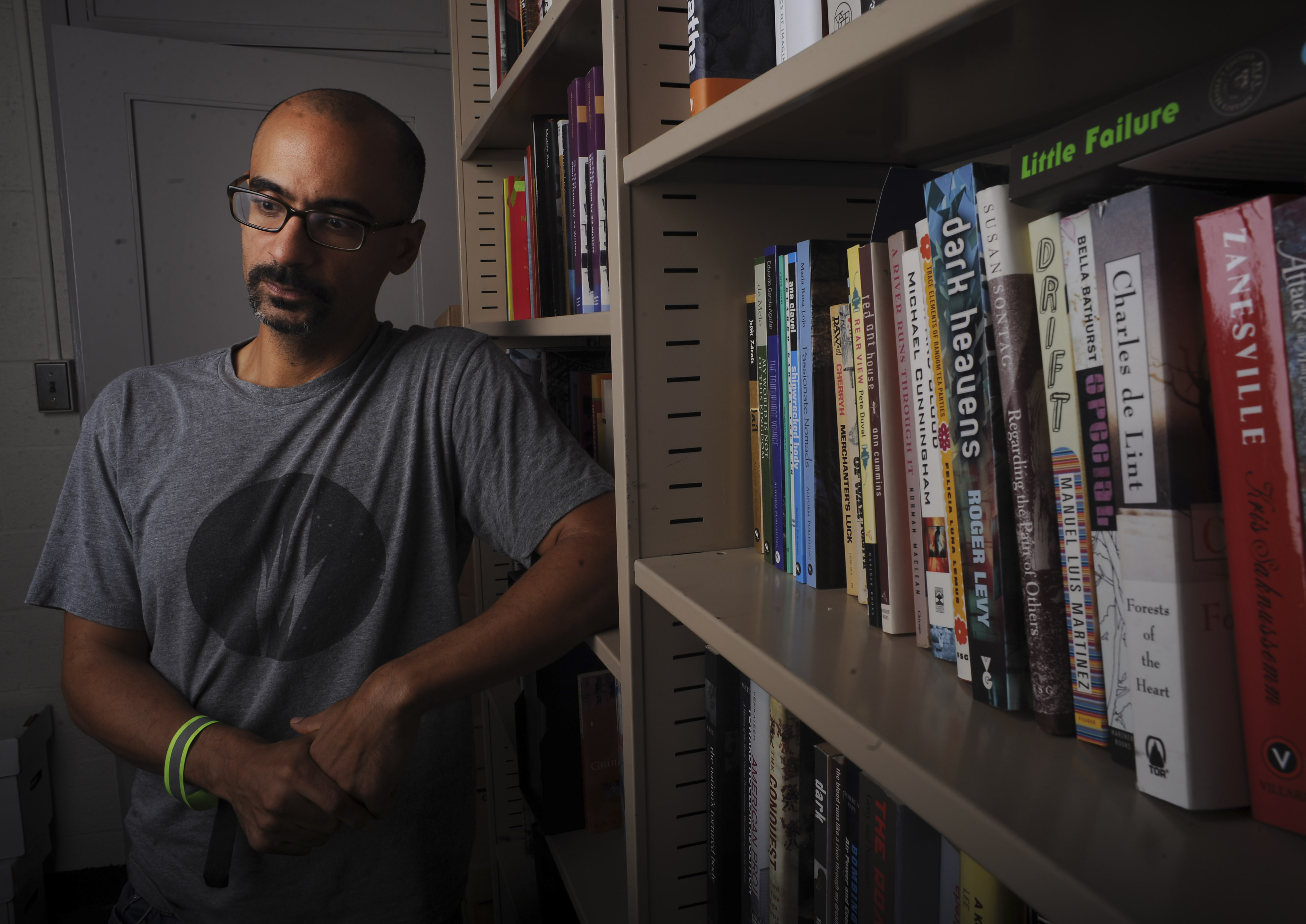 Pulitzer Prize writer Junot Diaz was photographed at his MIT office on September 12, 2013. (Boston Globe&mdash;Boston Globe via Getty Images)
