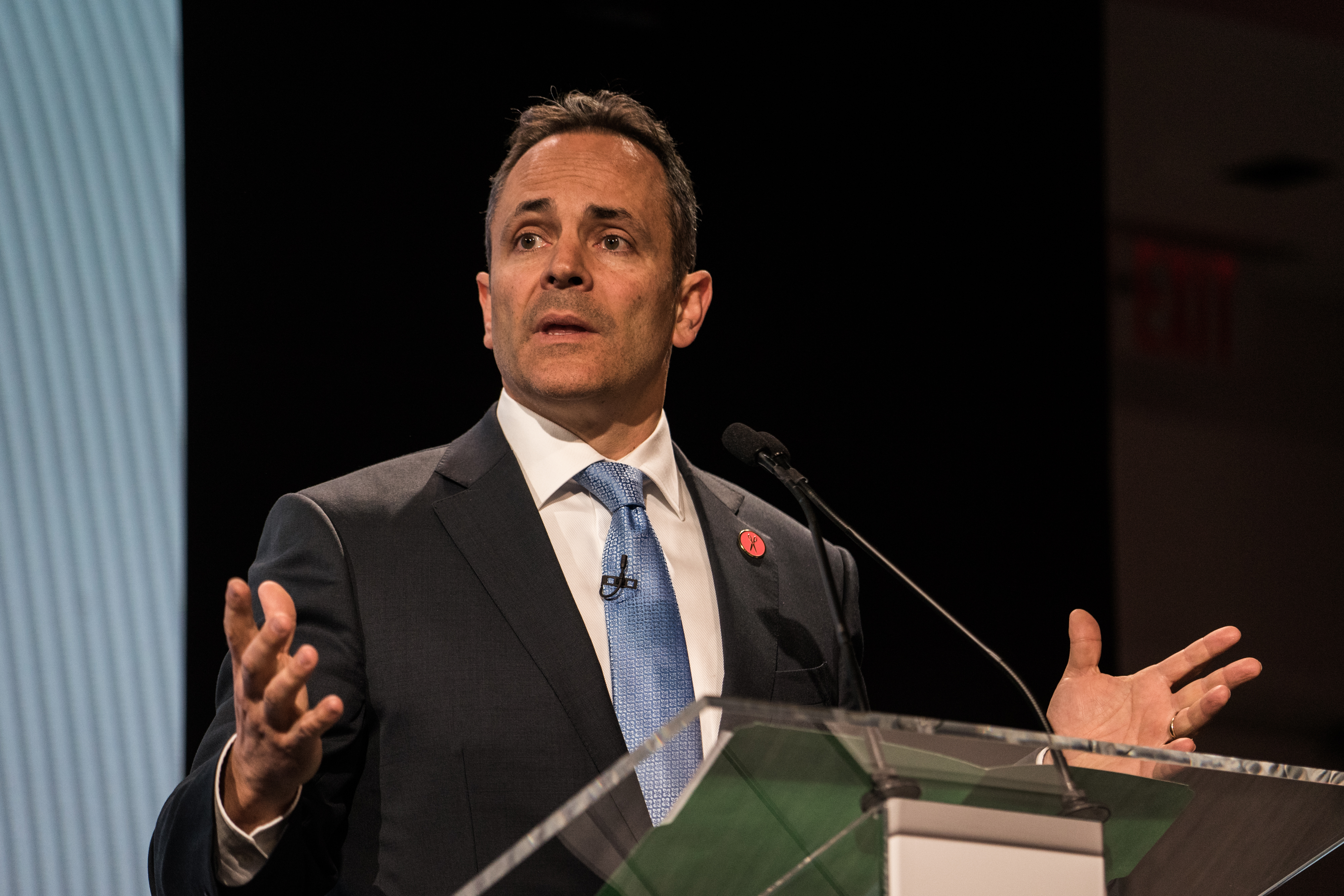 Matt Bevin, governor of Kentucky, speaks during the 2017 International Finance and Infrastructure Cooperation Forum in New York, U.S., on Monday, April 24, 2017. The forum brings together U.S. and Chinese government officials and global business executives from Fortune 500 companies. (Photo by Misha Friedman—Bloomberg/Getty Images)