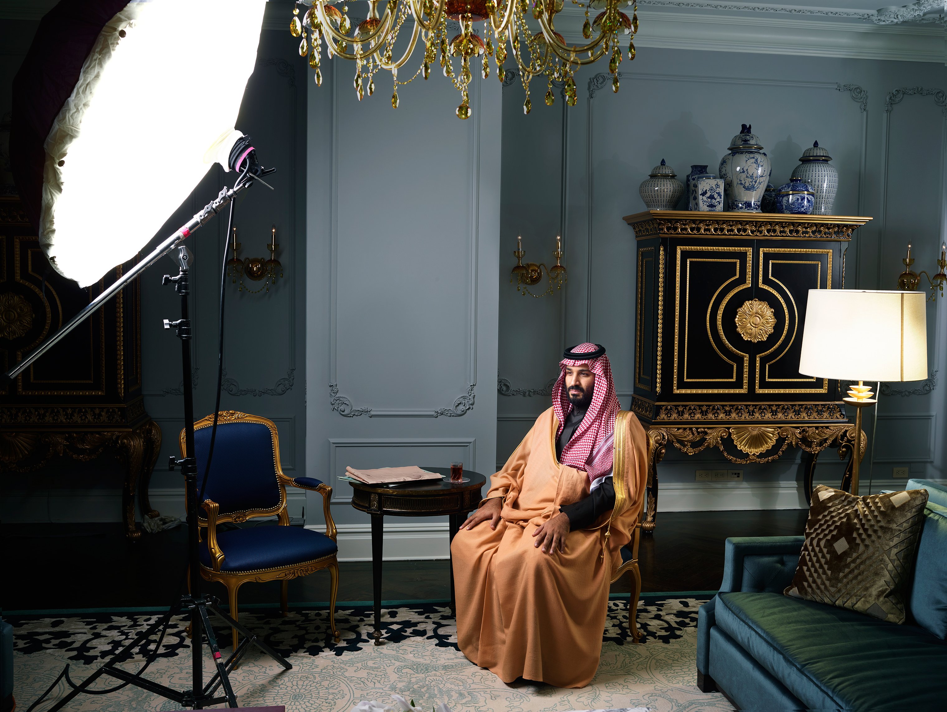 Crown Prince Mohammed bin Salman photographed at New York City's Plaza Hotel on March 29, 2018. (Martin Schoeller for TIME)