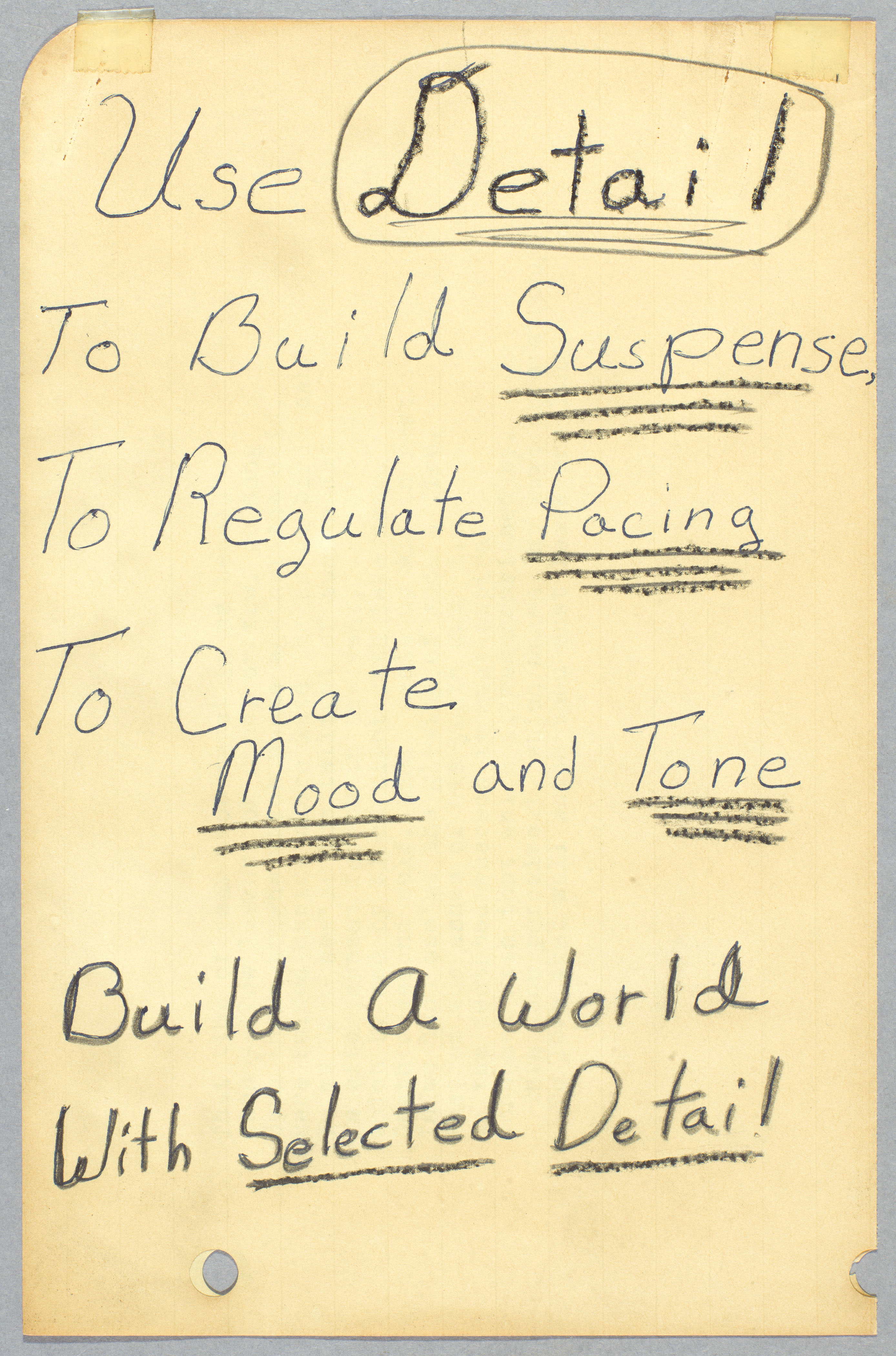 Octavia E. Butler, notes on writing, “Use detail…” ca. 1970-1995. The Huntington Library, Art Collections, and Botanical Gardens.