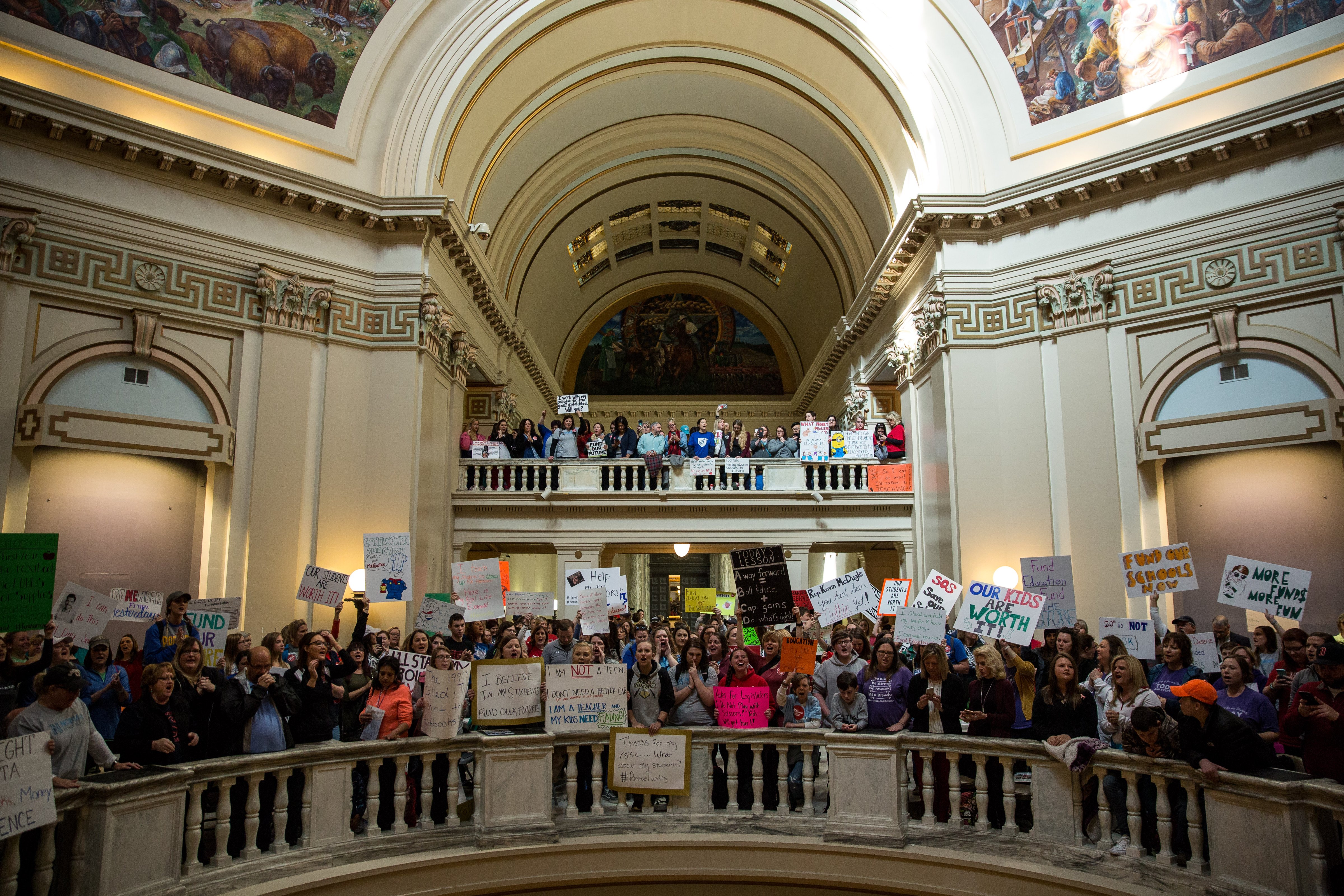 Thousands rallied at the Oklahoma state Capitol building during the third day of a statewide education walkout on April 4, 2018 in Oklahoma City, Oklahoma. (Scott Heins/Getty Images)