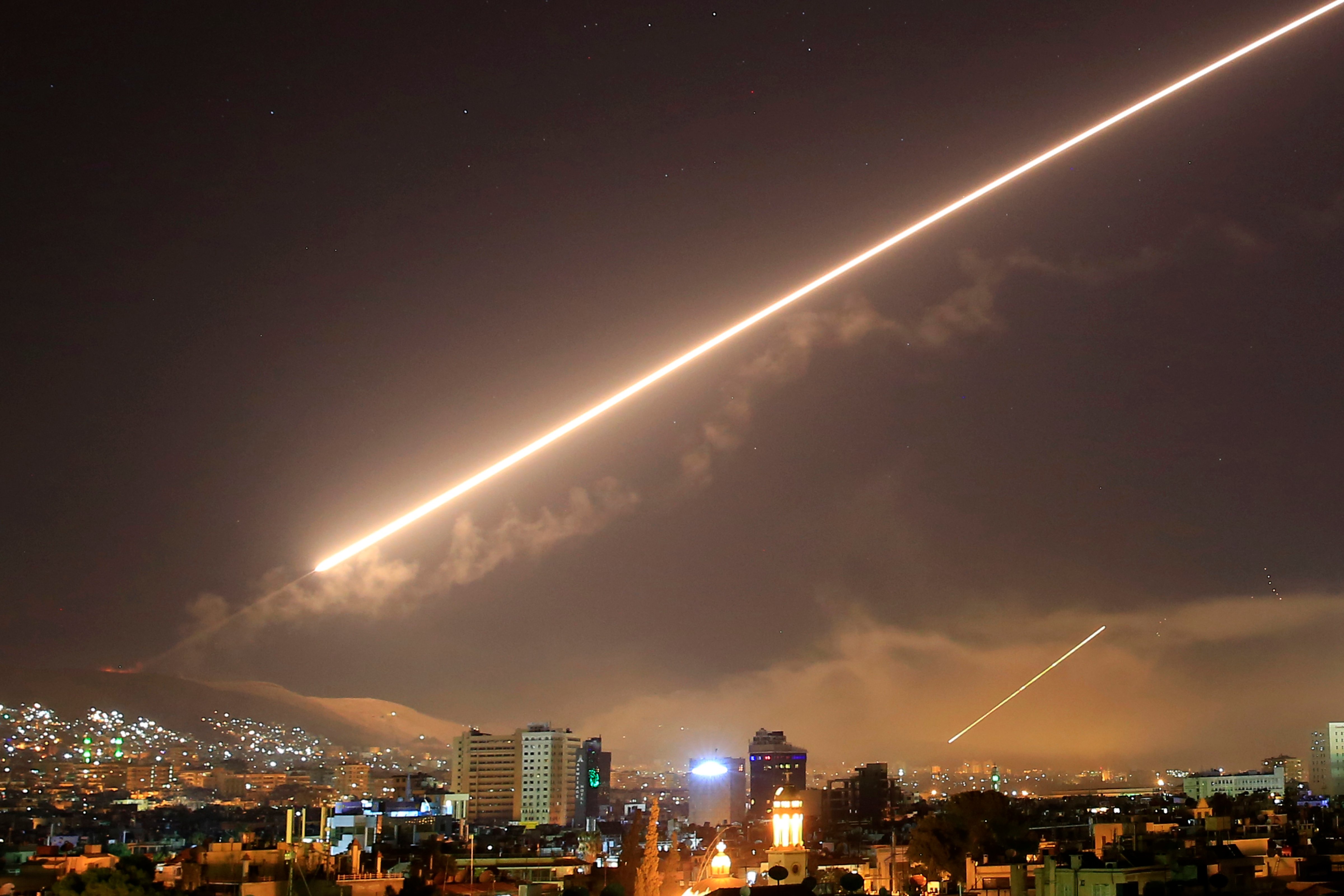 The U.S. attack on Syria targeted different parts of Damascus on April 14, 2018 (Hassan Ammar&mdash;AP)