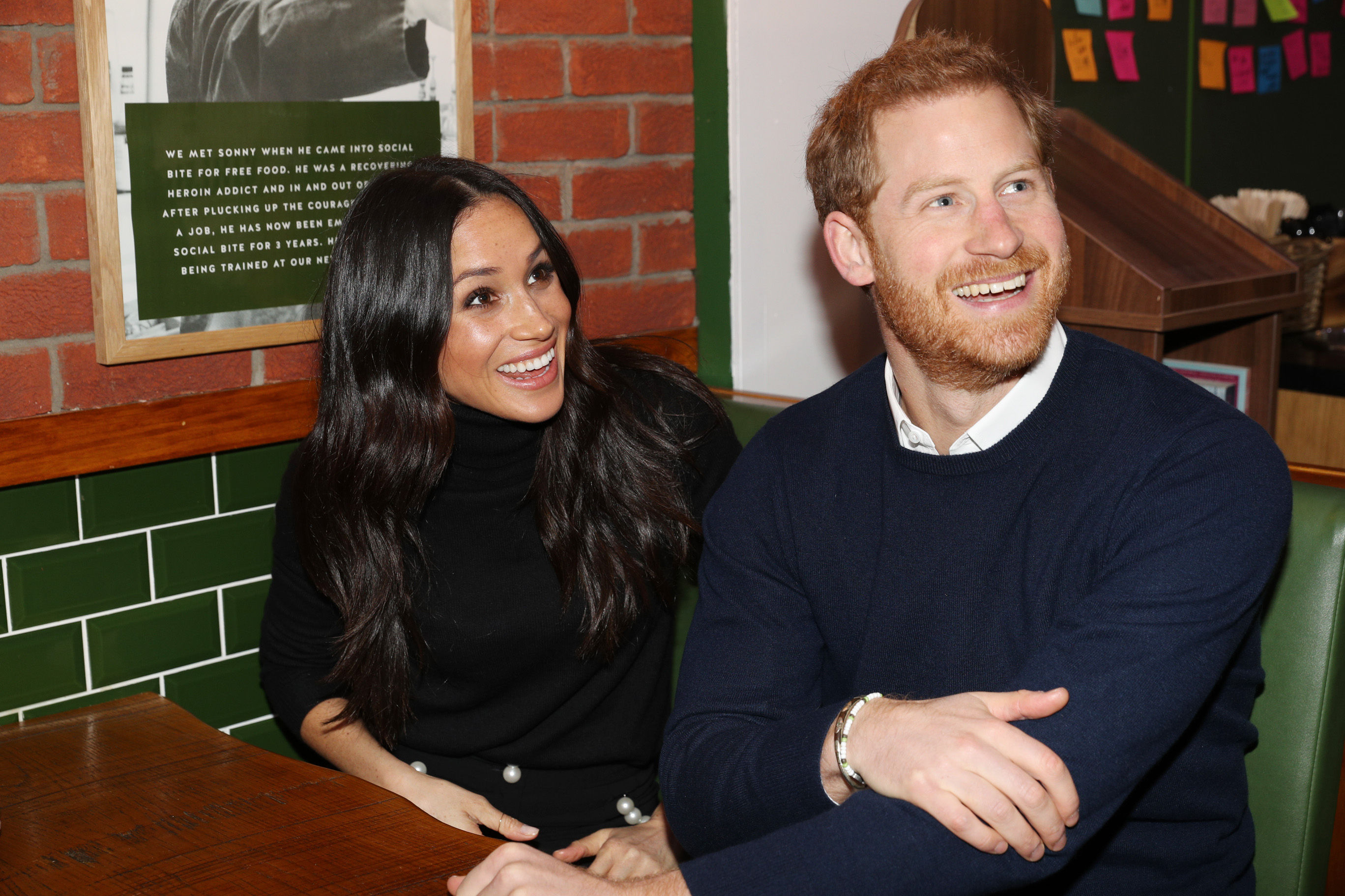 Prince Harry and Meghan Markle during their visit Social Bite on February 13, 2018 in Edinburgh, Scotland. (WPA Pool—Getty Images)
