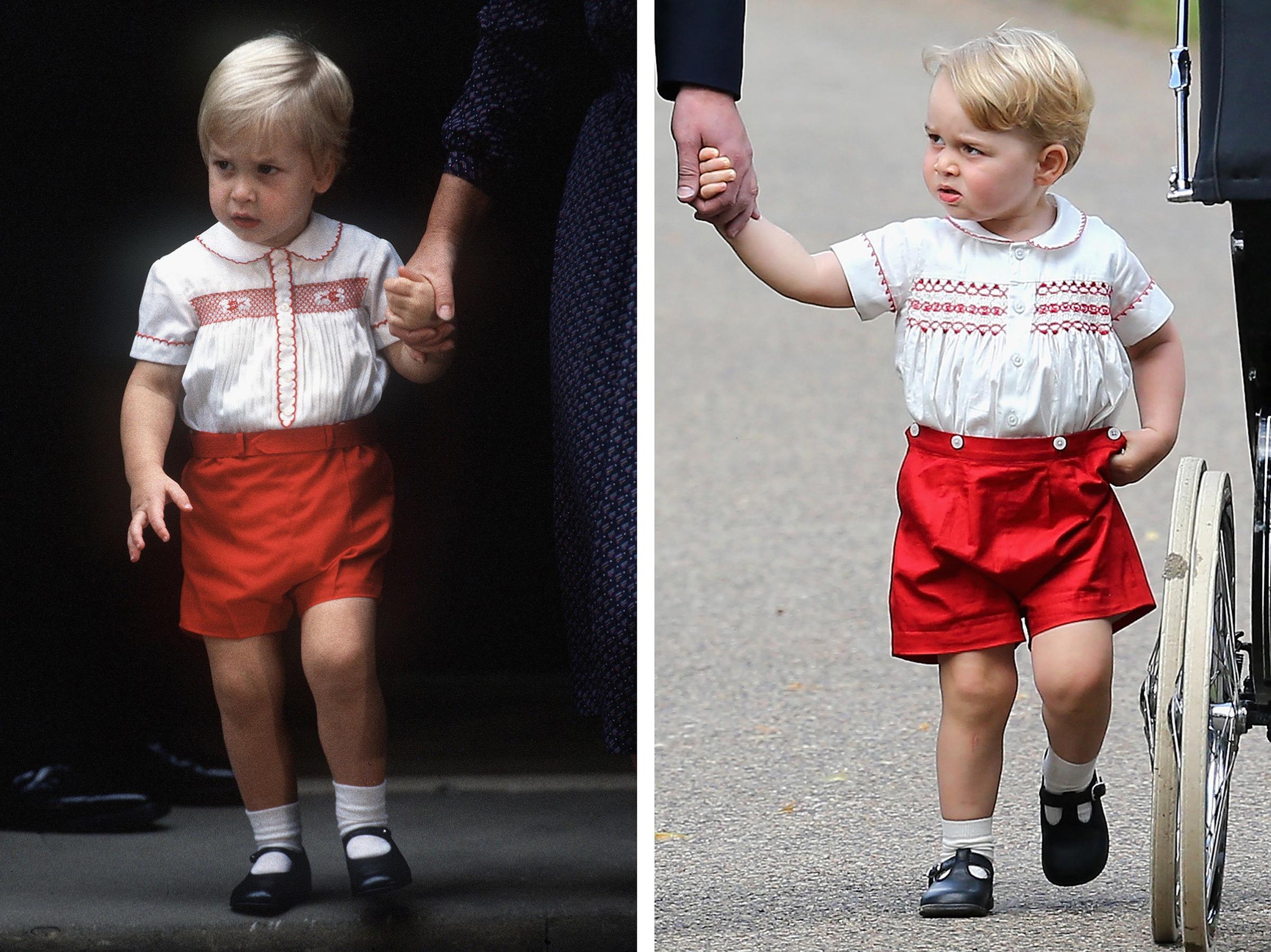 Prince William (L) and Prince George wearing similar clothing.
