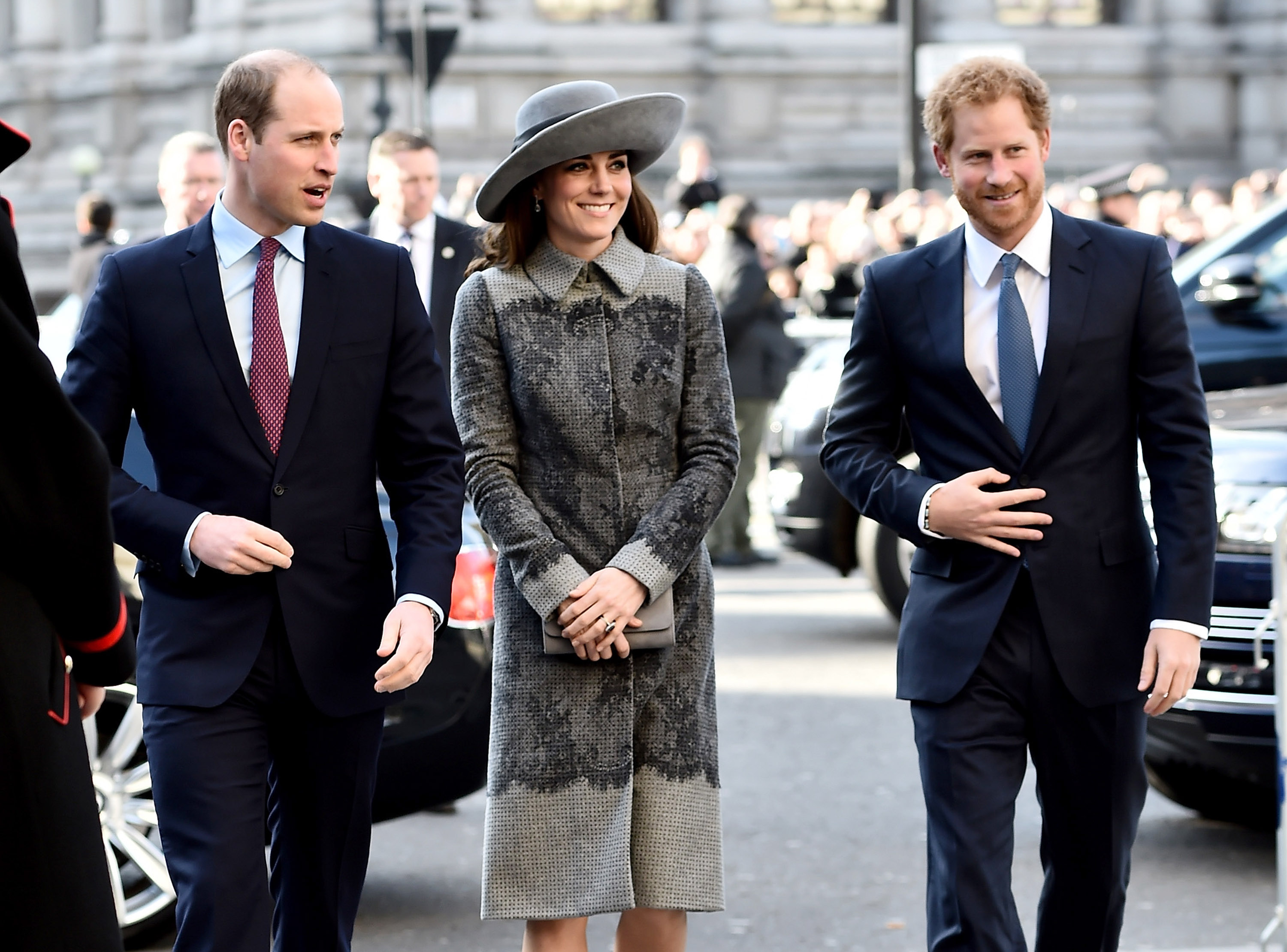 Prince William, Duke of Cambridge, Catherine, Duchess of Cambridge and Prince Harry attend the Commonwealth Observance Day Service on March 14, 2016 in London, United Kingdom. (Gareth Cattermole—Getty Images)