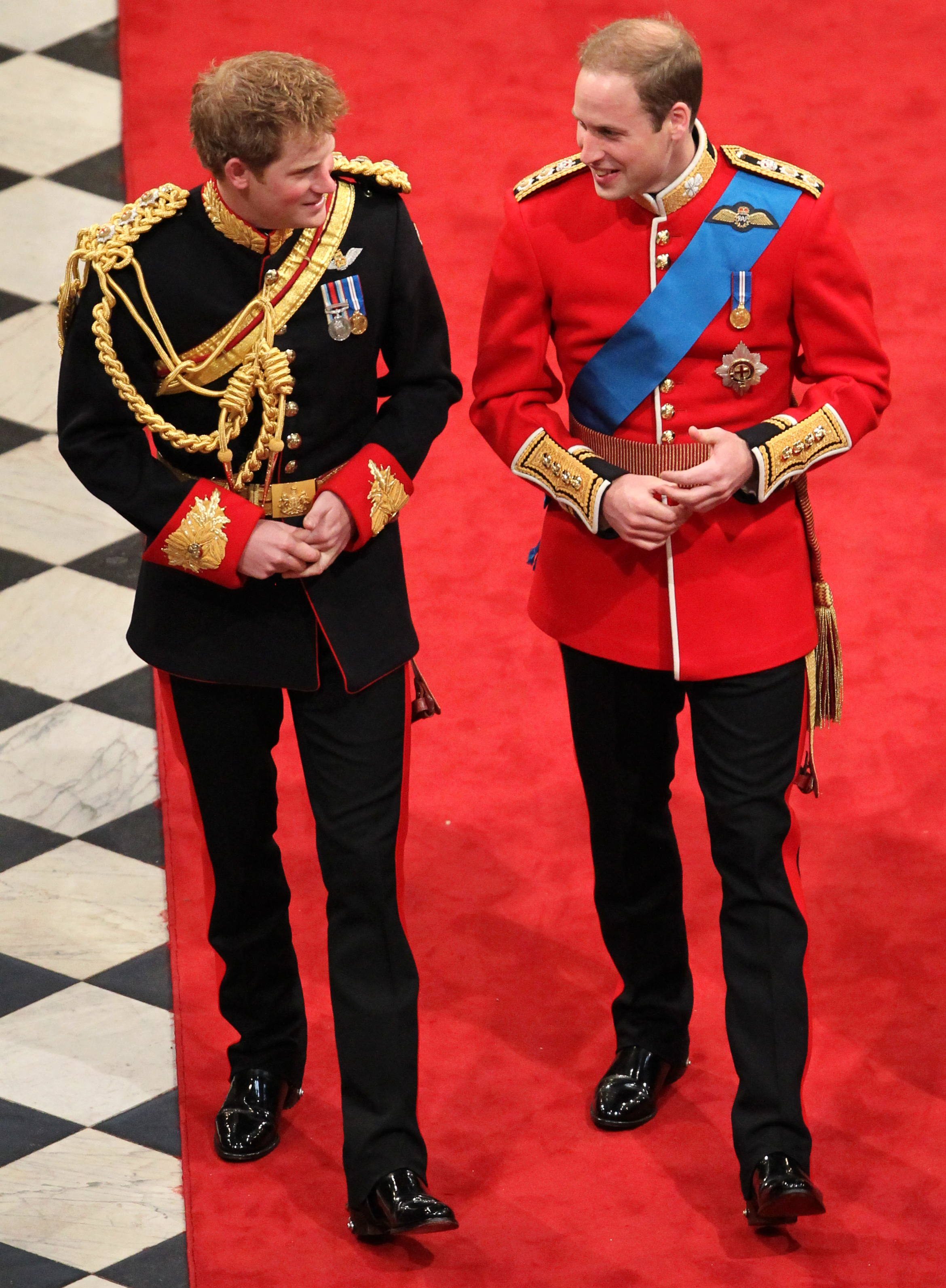 Prince Harry and Prince William at Westminster Abbey, London, for the wedding of William and Catherine Middleton. (Andrew Milligan - PA Images—PA Images via Getty Images)