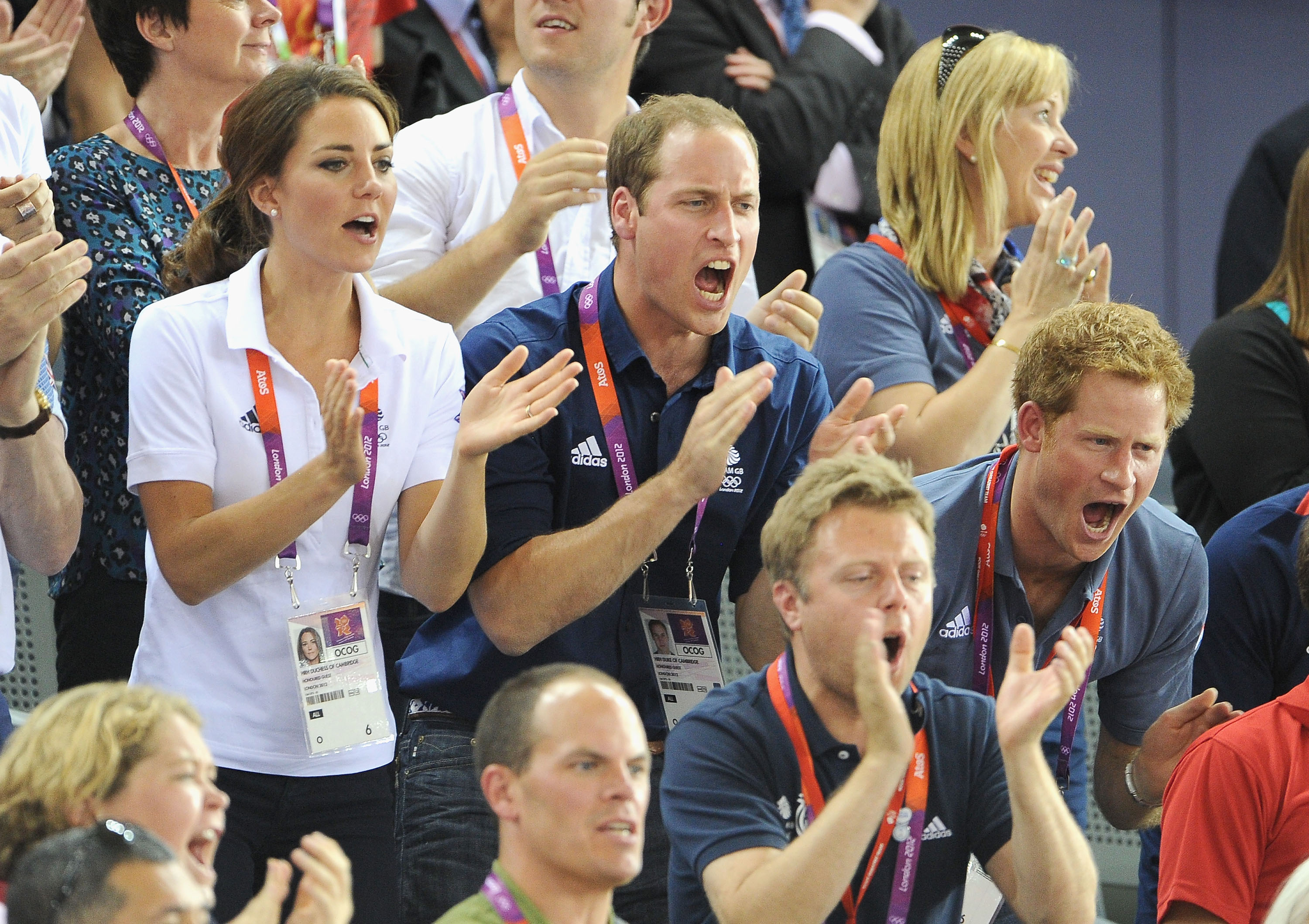 Catherine, Duchess of Cambridge, Prince William, Duke of Cambridge and Prince Harry during Day 6 of the London 2012 Olympic Games at Velodrome on August 2, 2012 in London, England. (Pascal Le Segretain—Getty Images)