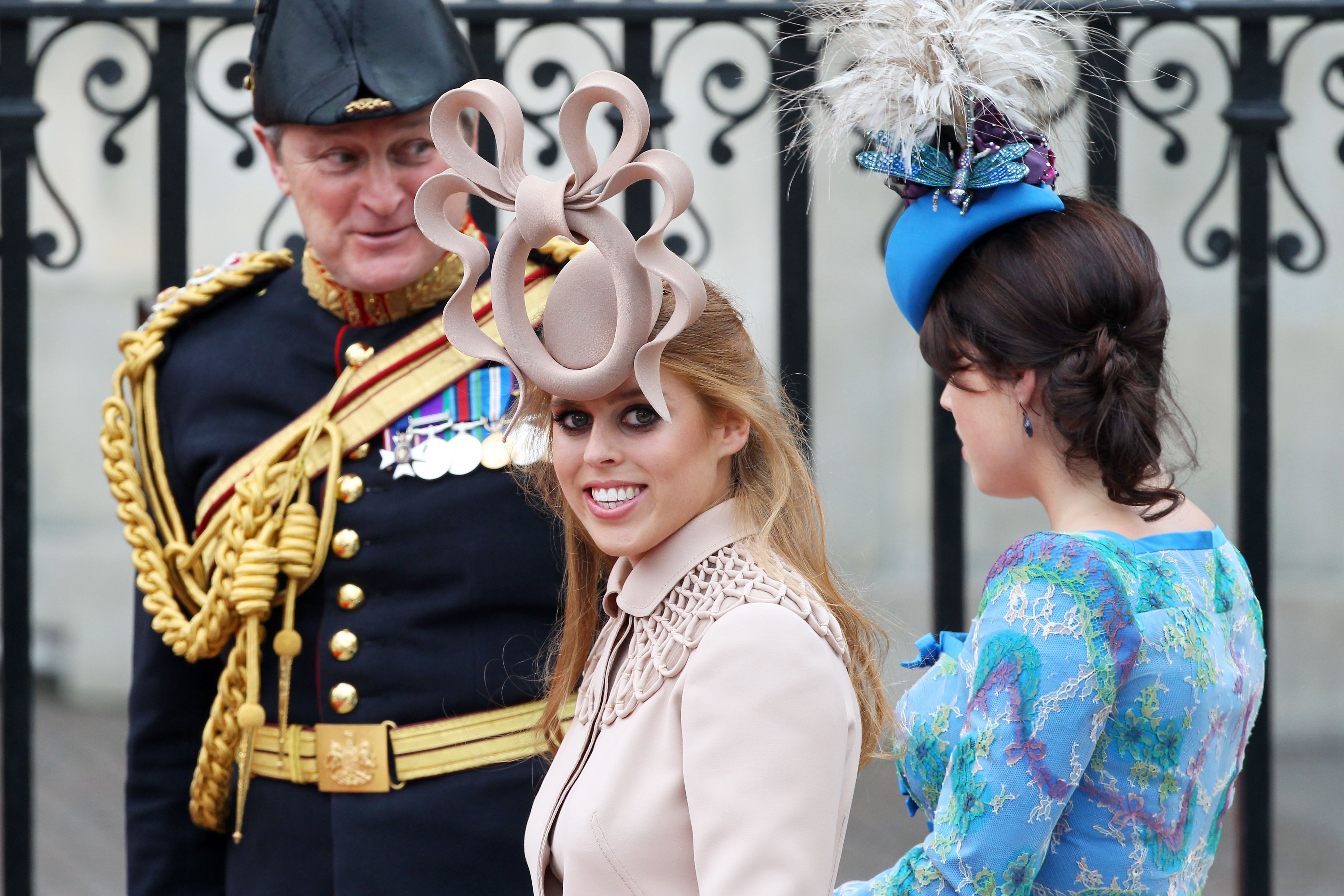 Princess Beatrice of York (L) with her sister Princess Eugenie of York arrive at the Royal Wedding of Prince William to Kate Middleton at Westminster Abbey on April 29, 2011 in London, England. (Chris Jackson—Getty Images)