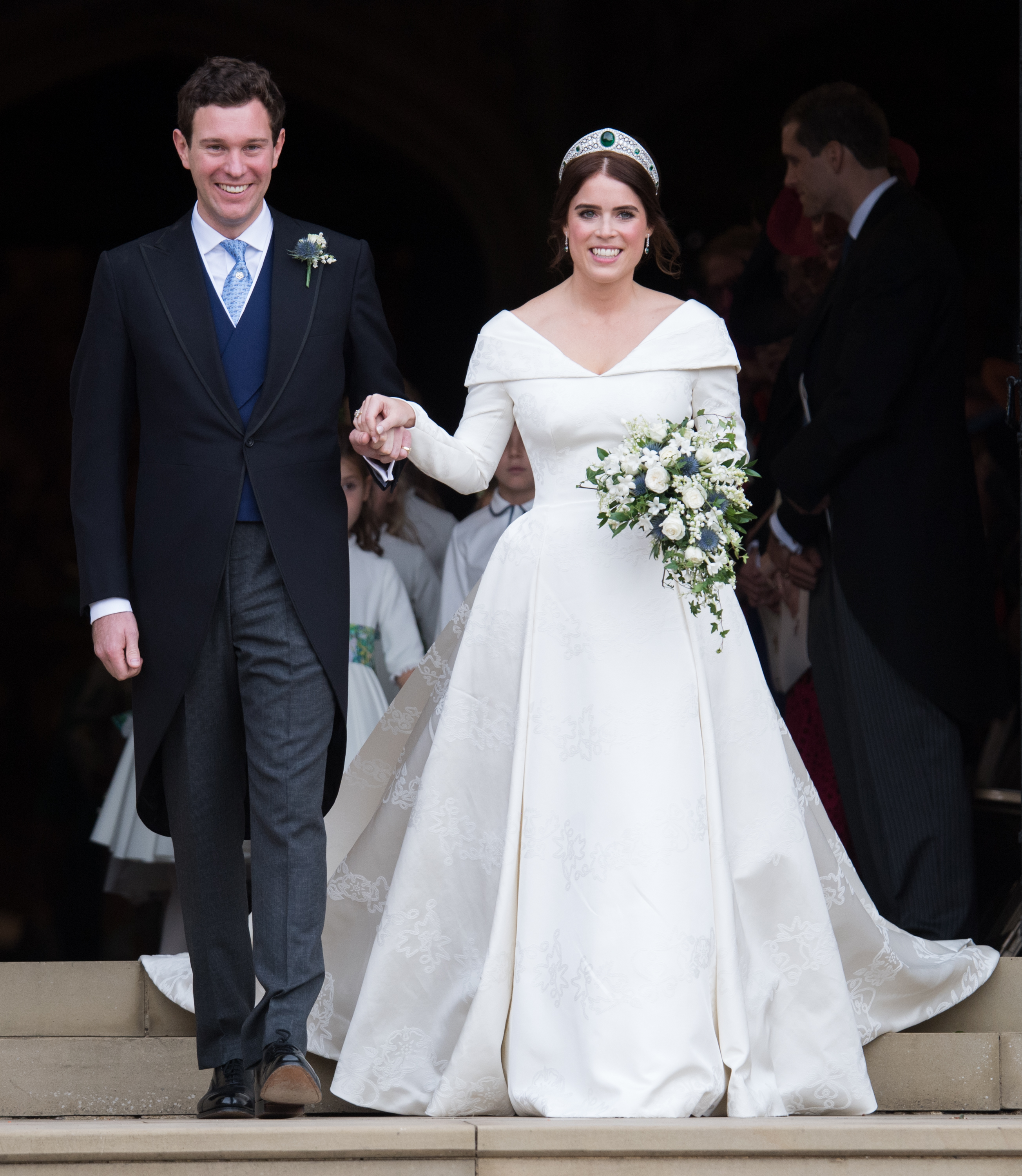 Princess Eugenie of York and Jack Brooksbank leave St George's Chapel in Windsor Castle following their wedding at St. George's Chapel on October 12, 2018 in Windsor, England. (Pool/Samir Hussein—WireImage)