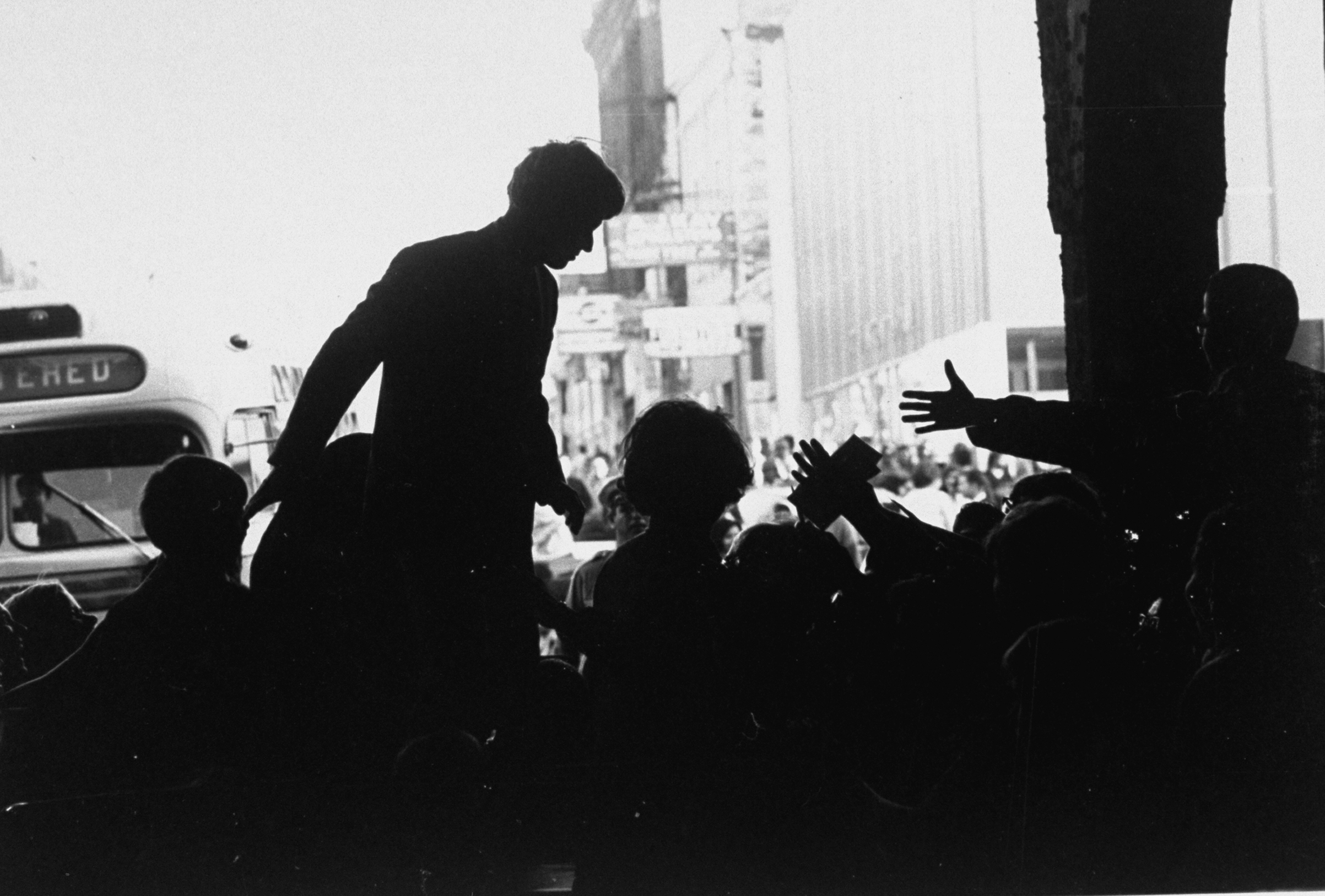 Silhouette of Senator Robert F. Kennedy campaigning in Indiana in early 1968. (Bill Eppridge—The LIFE Picture Collection/Getty Images)