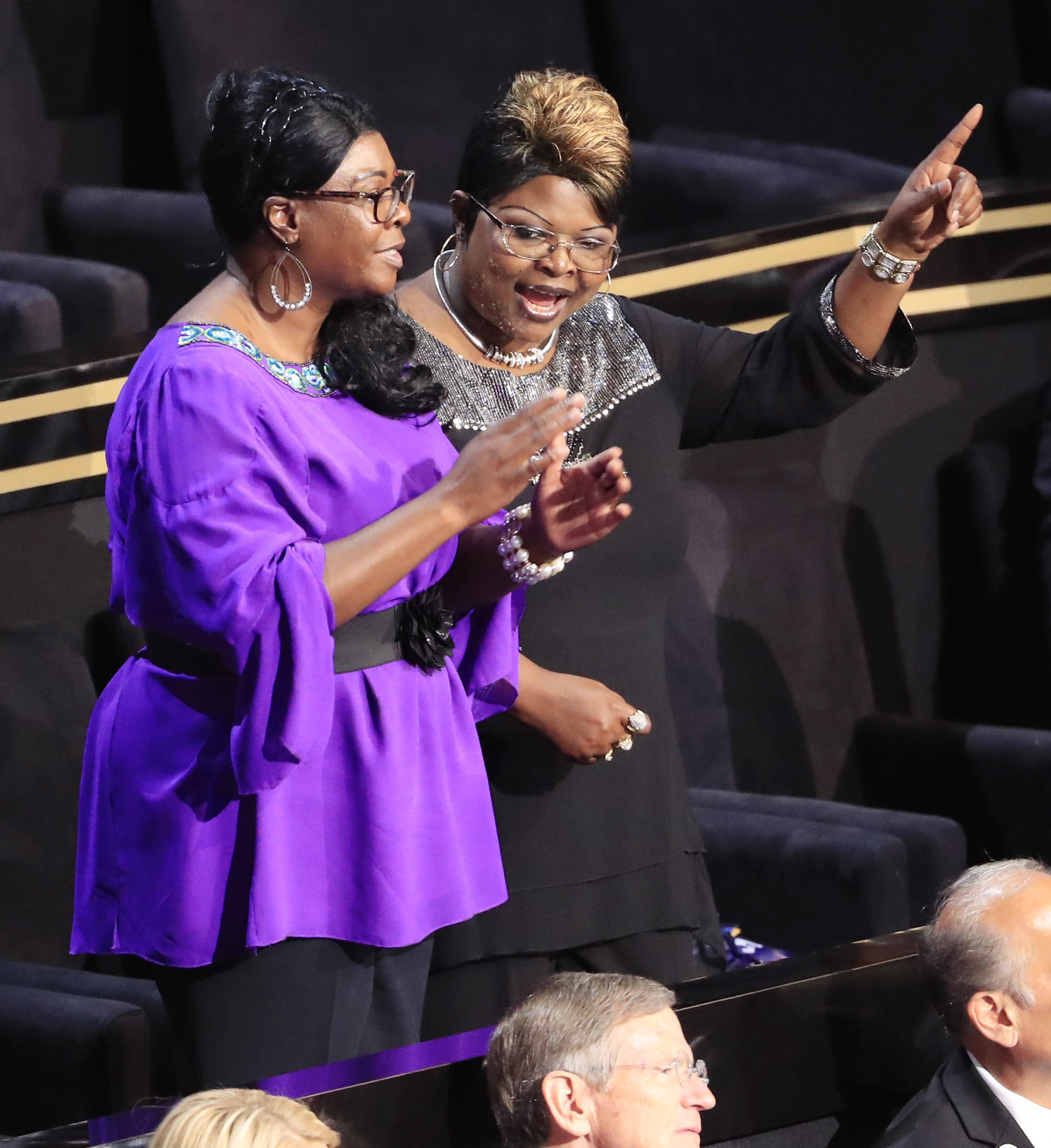 Lynette Hardaway and Rochelle Richardson, known as Diamond and Silk, at the Republican National Convention at Quicken Loans Arena in Cleveland on July 21, 2016 (Tannen Maury—EPA/REX/Shutterstock)
