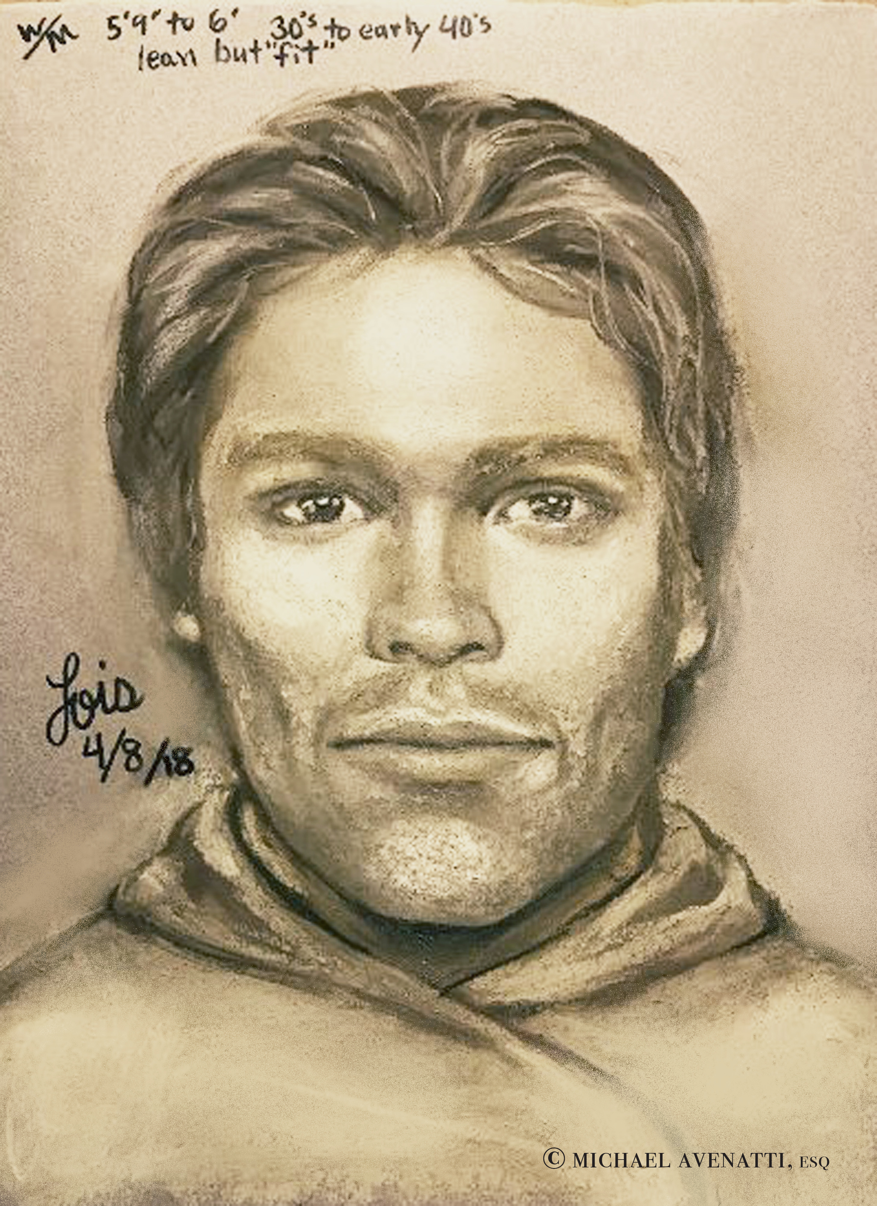 A composite sketch of the man Stormy Daniels says threatened her in a Las Vegas parking lot in 2011 to remain quiet about her affair with President Trump (Michael Avenatti via AP)