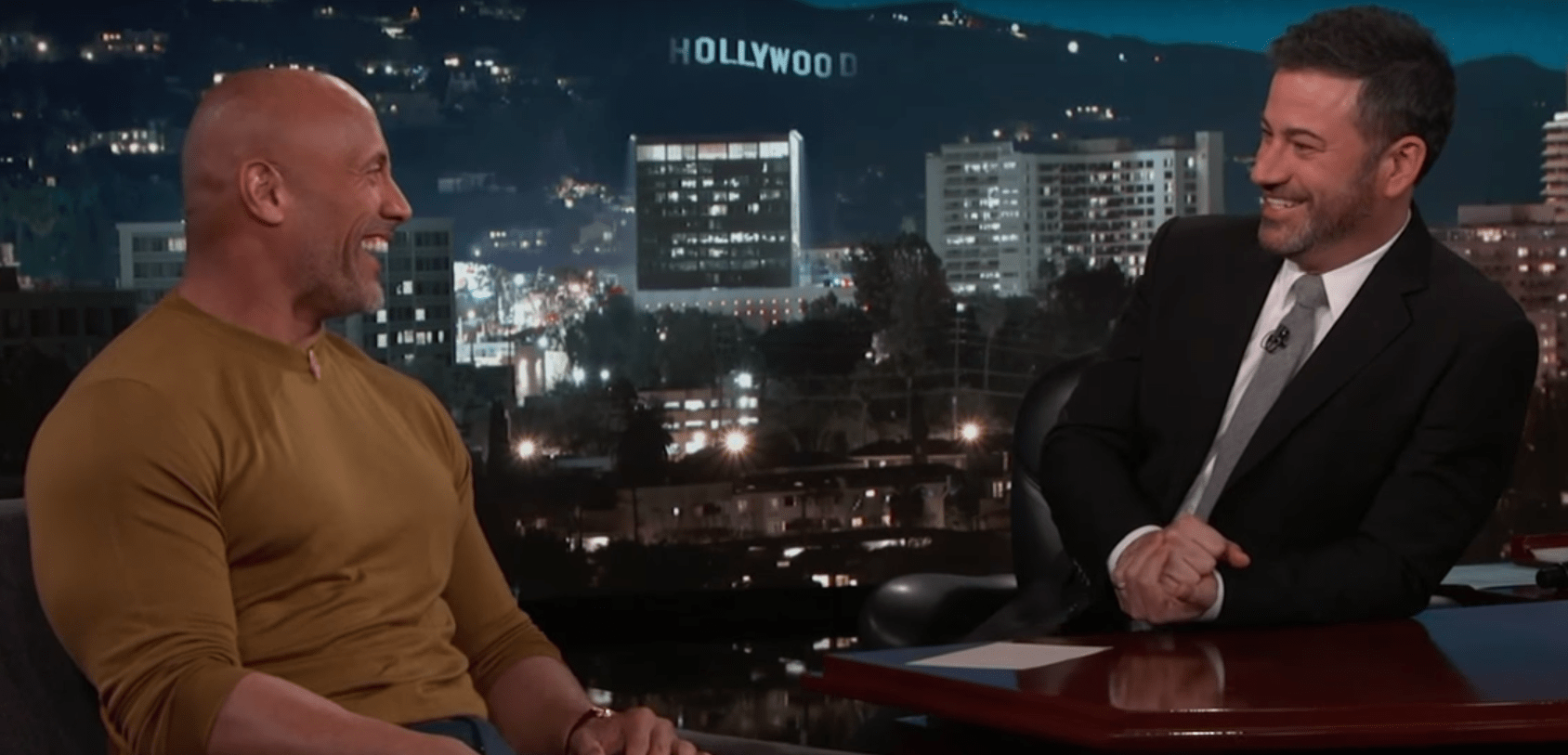 Dwayne Johnson, AKA The Rock, on 'Jimmy Kimmel Live!' asking Jimmy Kimmel to help deliver his baby (YouTube)