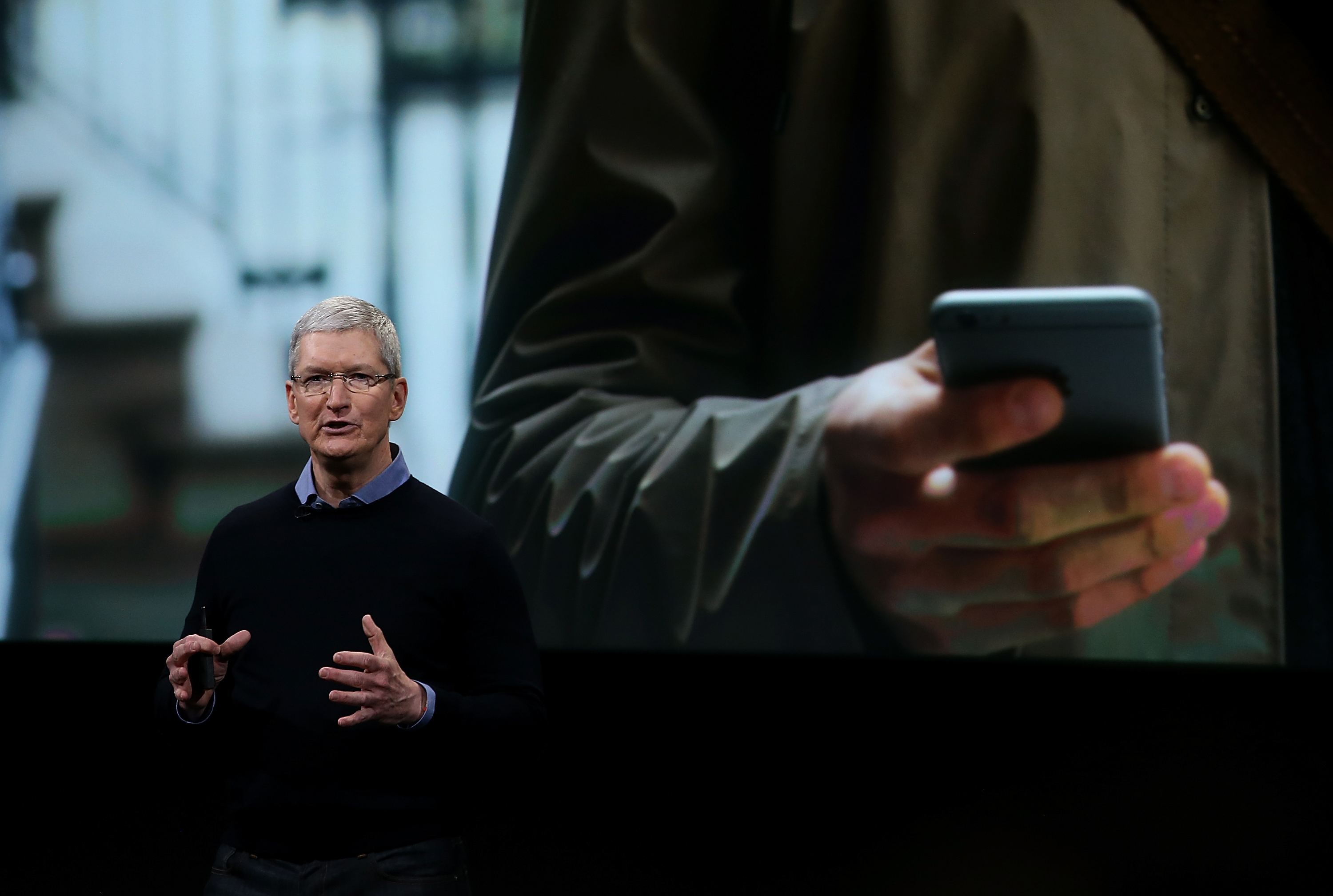 Apple CEO Tim Cook speaks during an Apple special event at the Apple headquarters on March 21, 2016 in Cupertino, California. (Justin Sullivan - Getty Images)