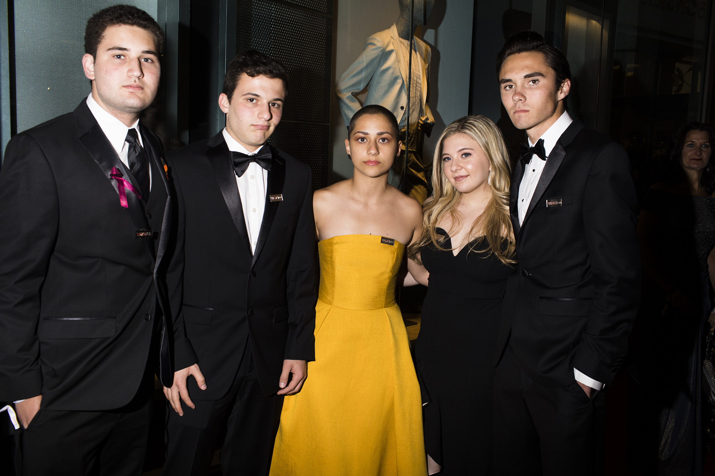 Parkland Activists Alex Wind, Cameron Kasky, Emma Gonzalez, Jaclyn Corin, and David Hogg at the Time 100 Gala at Jazz at Lincoln Center on April 24, 2018 in New York City. (Landon Nordeman for TIME)
