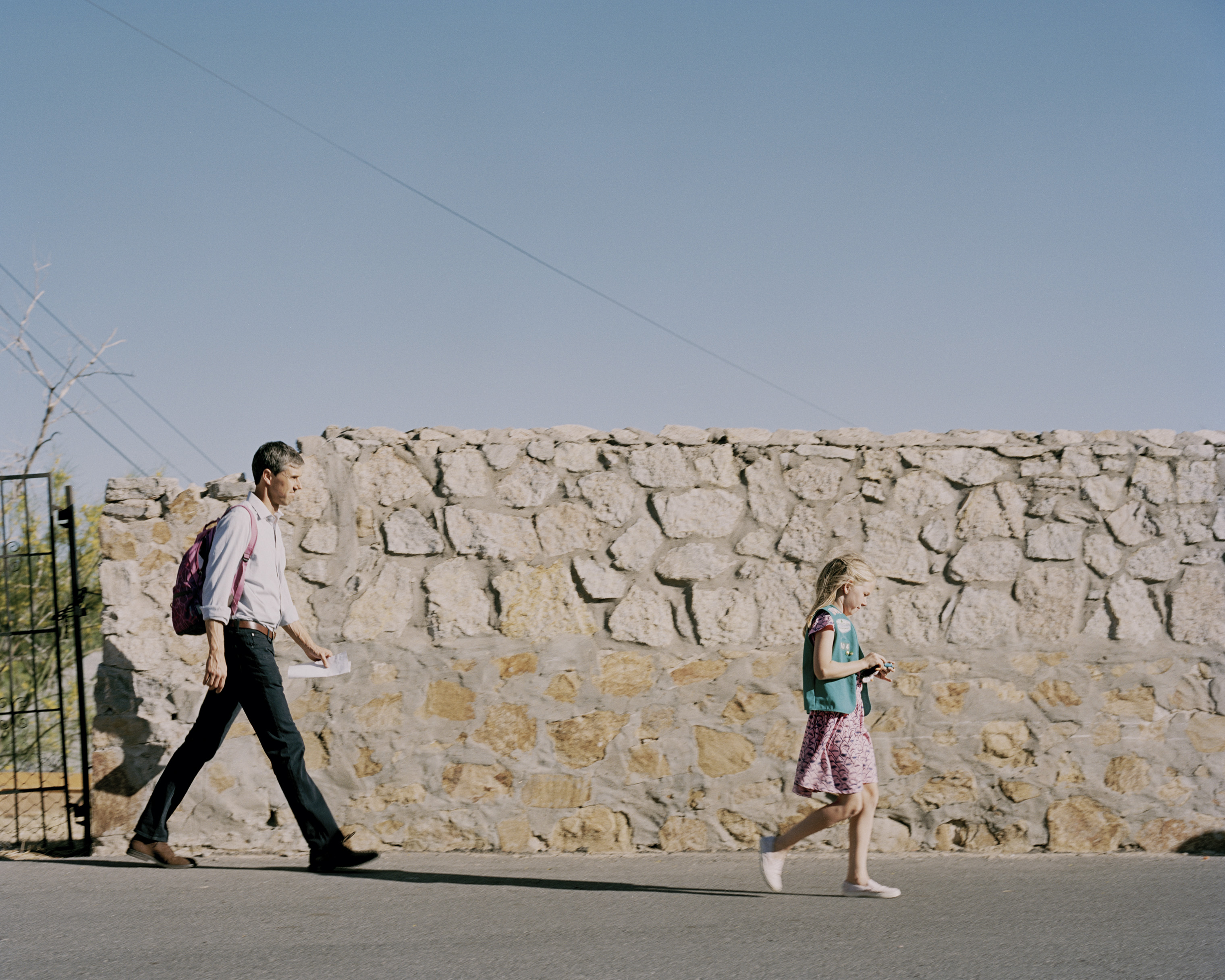 O'Rourke walks home with his daughter Molly, 9, after a poetry slam held by his daughter’s Girl Scout troop. (Benjamin Rasmussen for TIME)