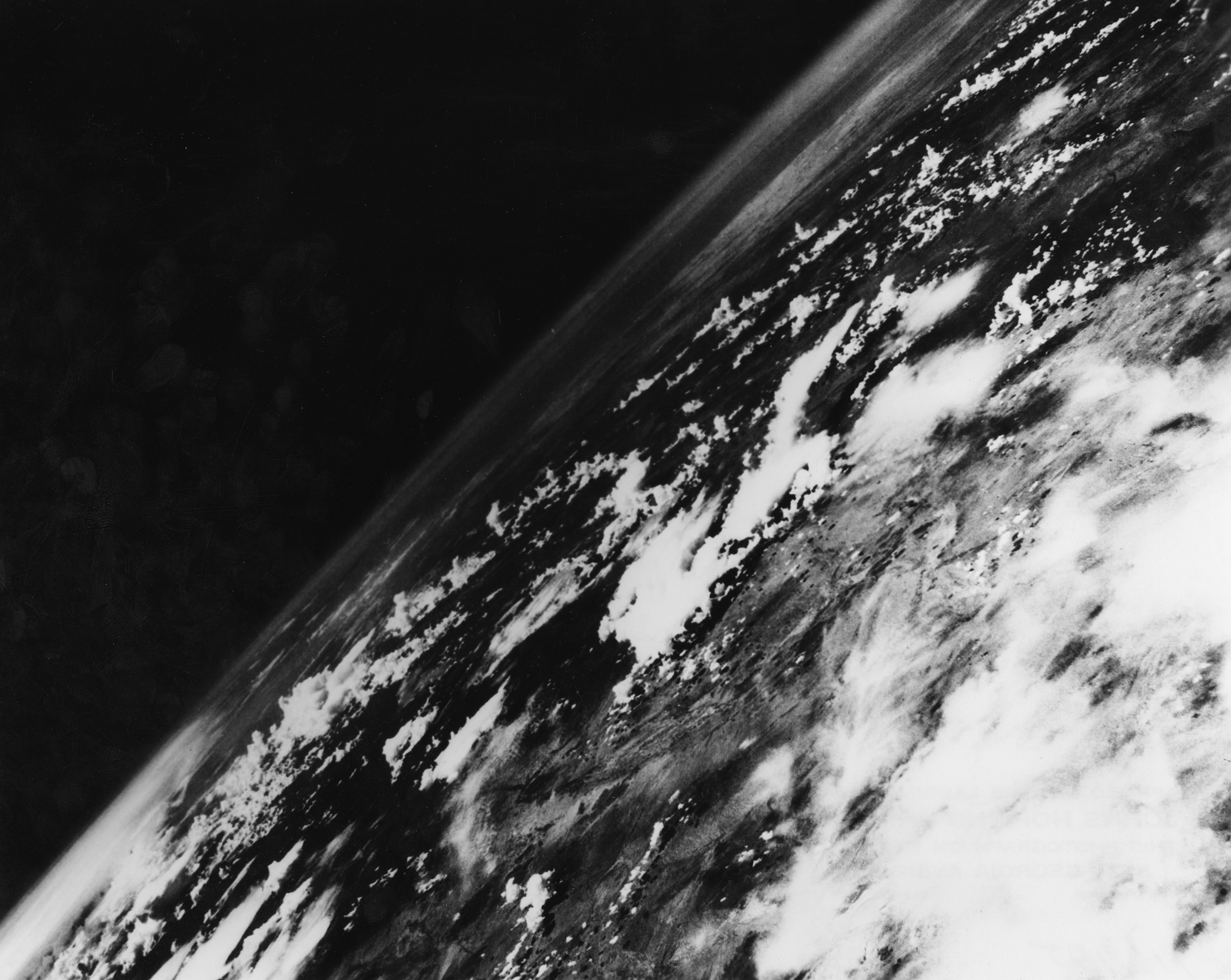 One of the first photographs of earth taken from space by Johns Hopkins' Applied Physics Laboratory, 1946 (JHU Sheridan Libraries/Gado—Getty Images)