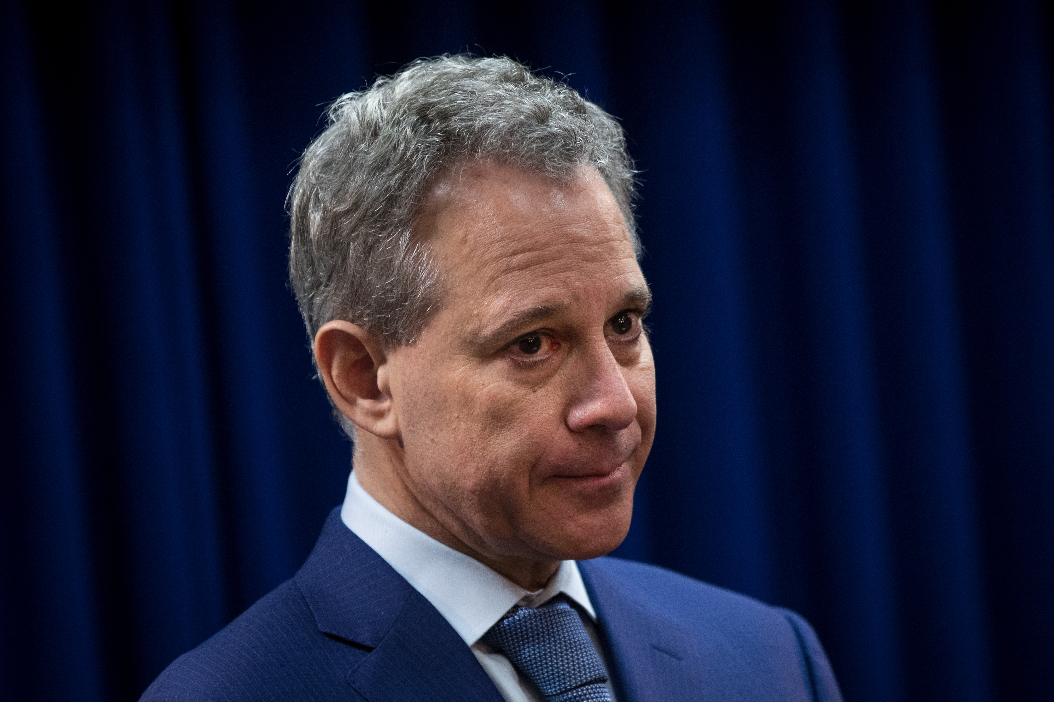 New York State Attorney General Eric Schneiderman looks on during a press conference to call for an end of Immigration and Customs Enforcement (ICE) raids in New York state courts on Aug. 3, 2017 in the Brooklyn borough of New York City. (Drew Angerer/Getty Images)