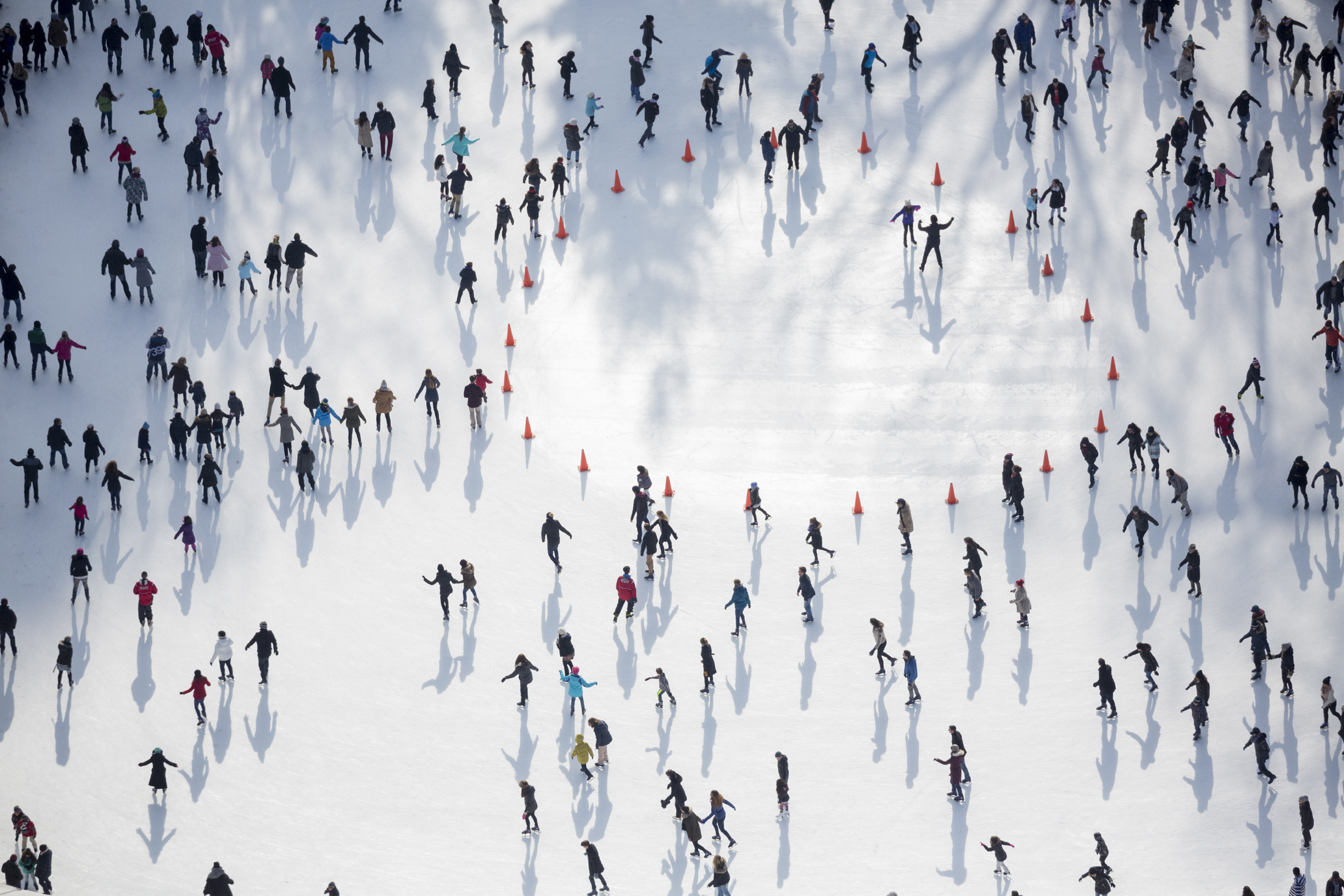 Ice skaters in Wollman Rink in Central Park. Photographed from a helicopter. (George Steinmetz)