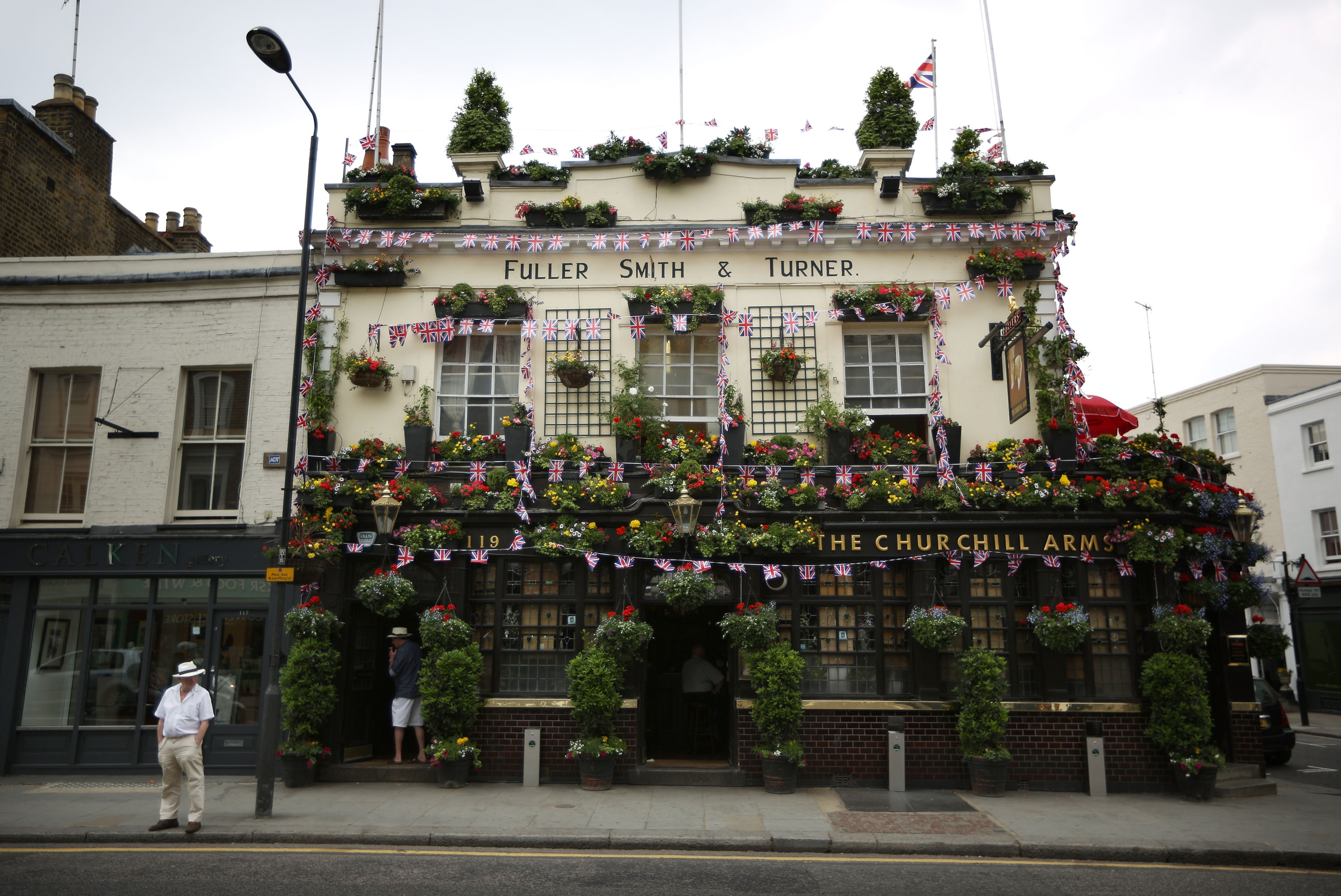 The Churchill Arms pub is decorated with Union Jack flags on May 29, 2012 in London, England. (Peter Macdiarmid—Getty Images)