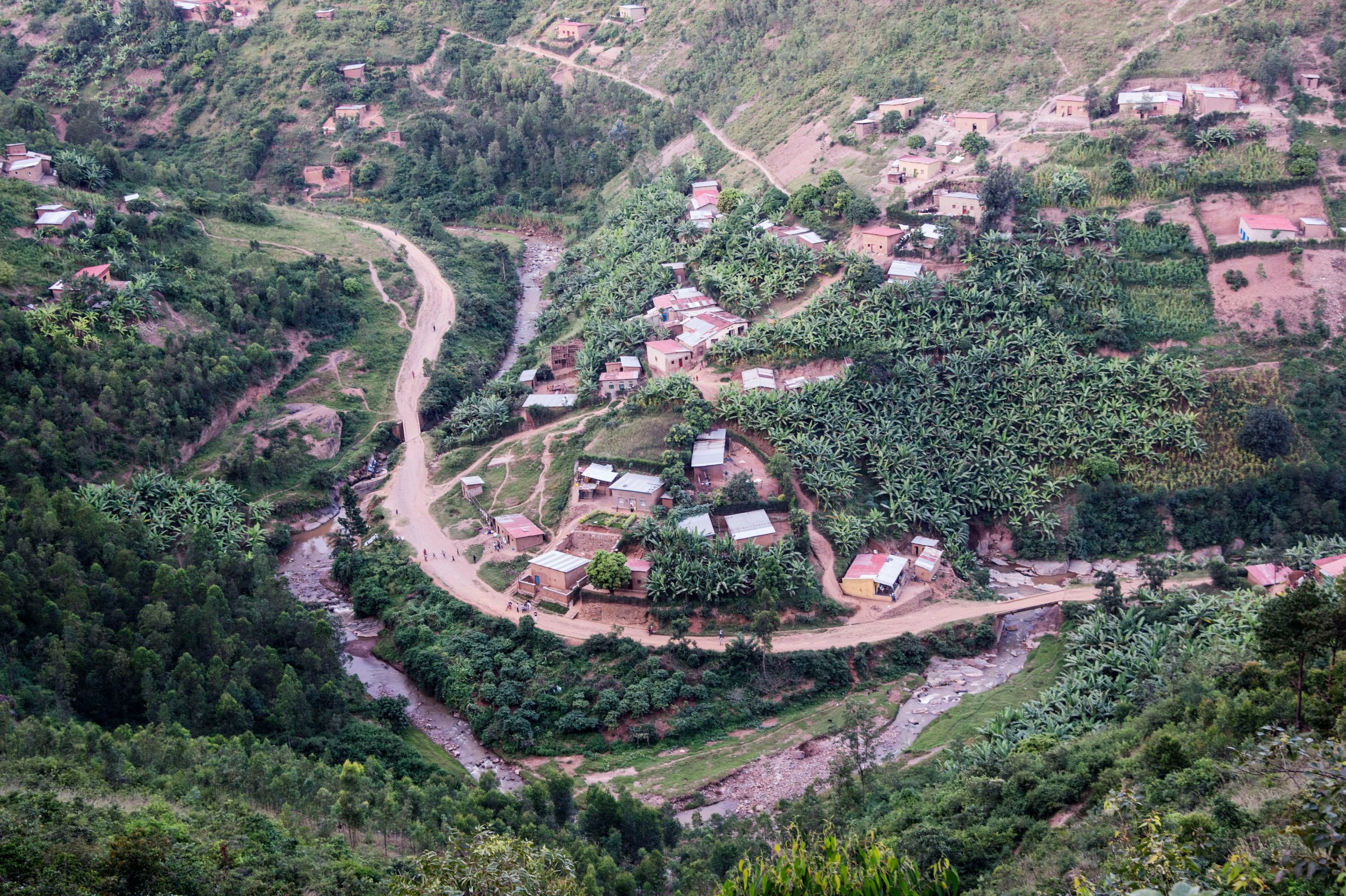 A view of a valley along the  road from the west near Kigali