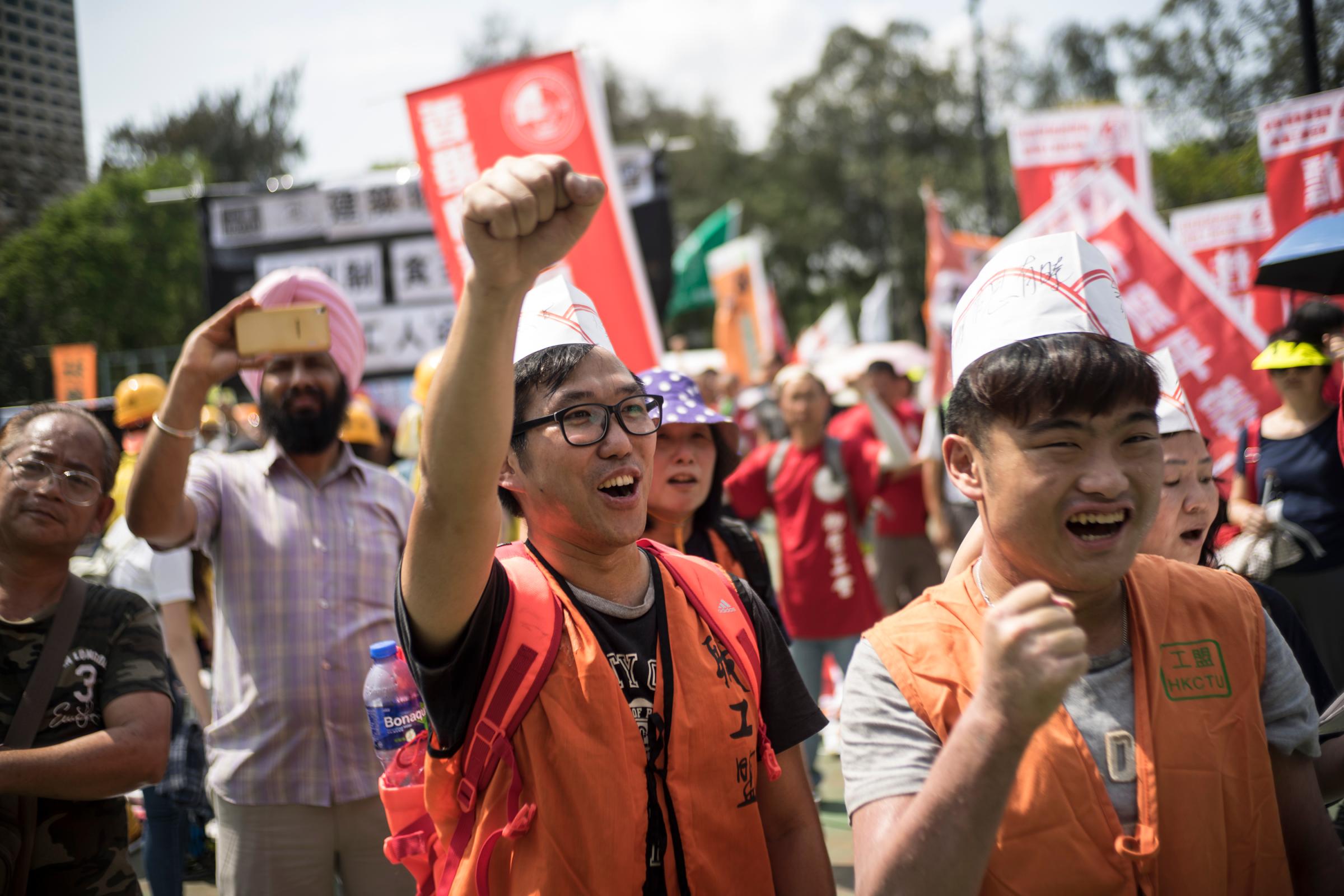 Protesters participated in a Labor Day protest. Participants