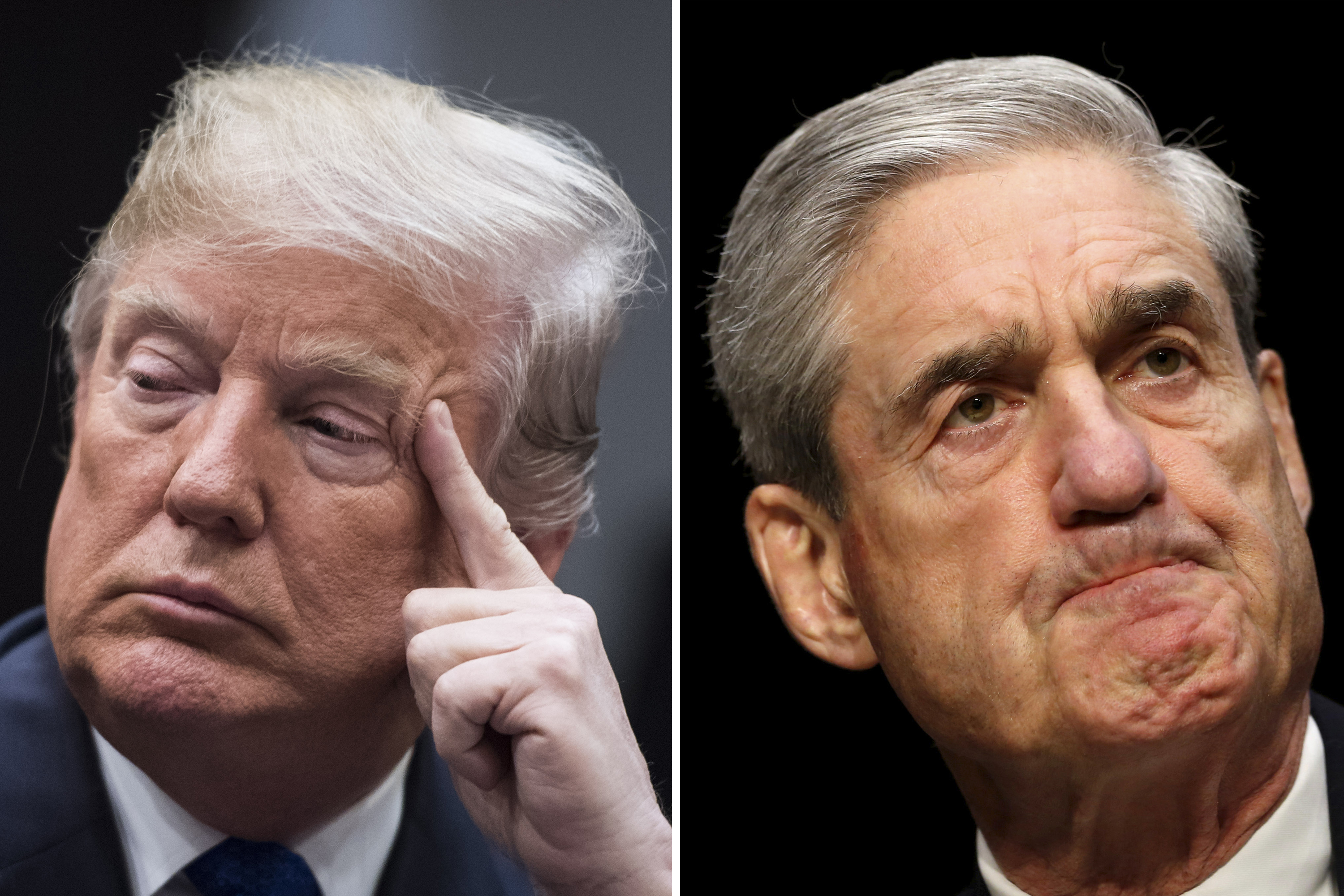 Left, President Donald Trump at the White House on Jan. 04, 2018. Robert Mueller on Capitol Hill in 2013. (Jabin Botsford&mdash;The Washington Post/Getty Images and Kevin Lamarque&mdash;Reuters)