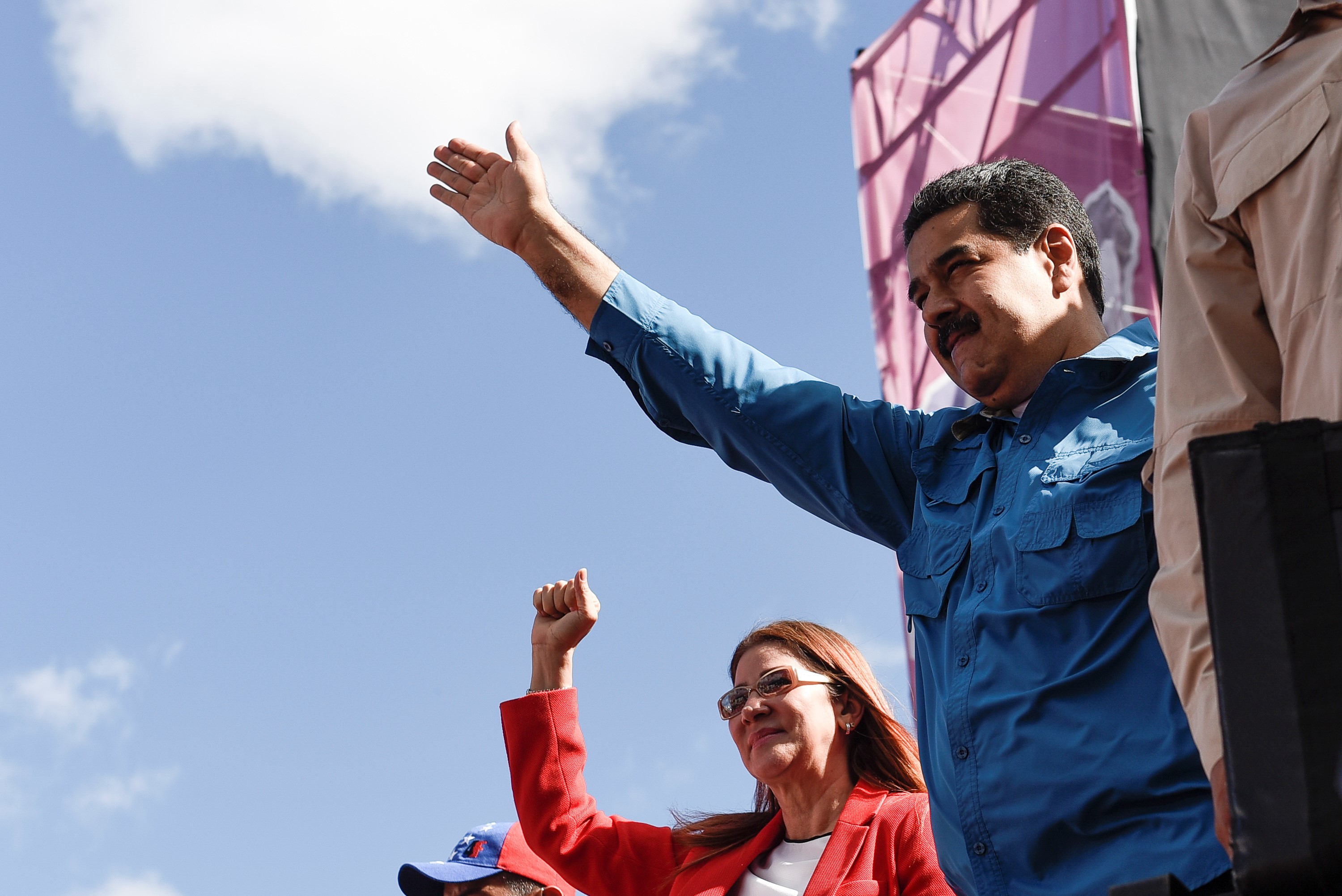 Venezuelan President Nicolas Maduro waves to his supporters during a rally in Caracas, Venezuela on Jan. 23, 2018. (Anadolu Agency&mdash;Getty Images)