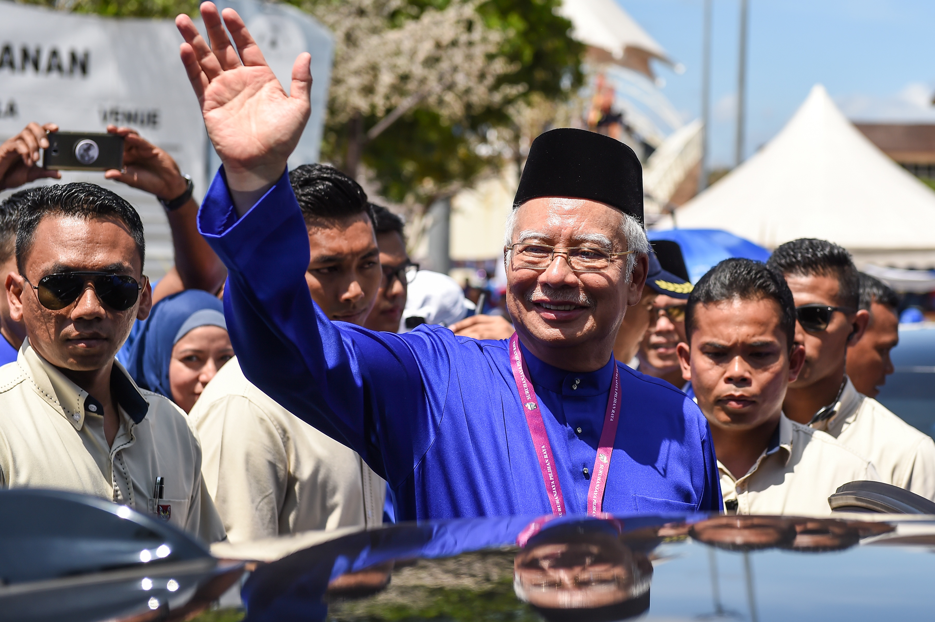 Malaysia's Prime Minister Najib Razak after submitting his documents at the nomination centre in Pekan on April 28, 2018. (Mohd Rasfan—AFP/Getty Images)