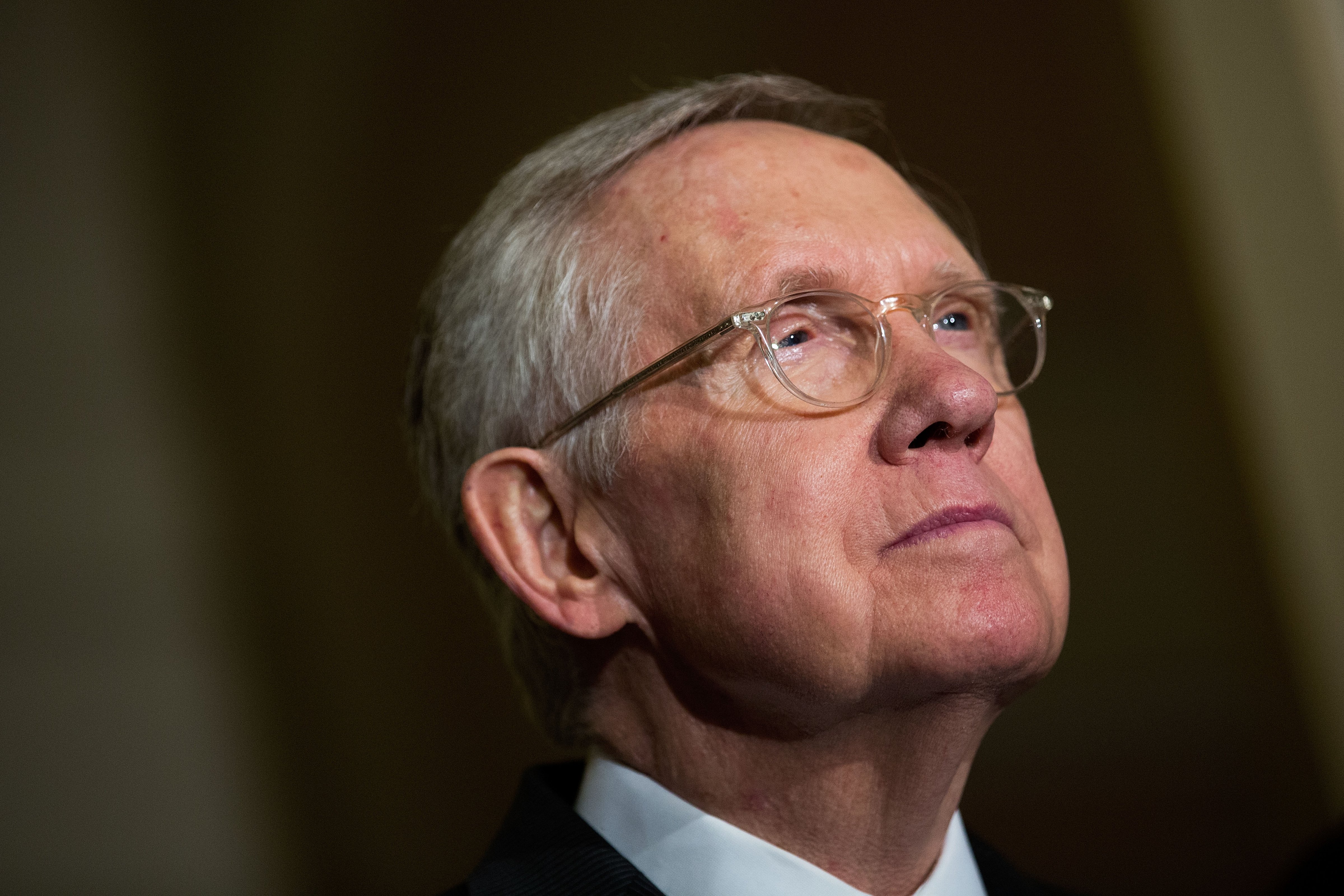 Senate Minority Leader Harry Reid (D-NV) listens to questions from reporters during a news conference after their weekly policy meeting with Senate Republicans, at the U.S. Capitol, May 10, 2016, in Washington, DC. (Drew Angerer&mdash;Getty Images)