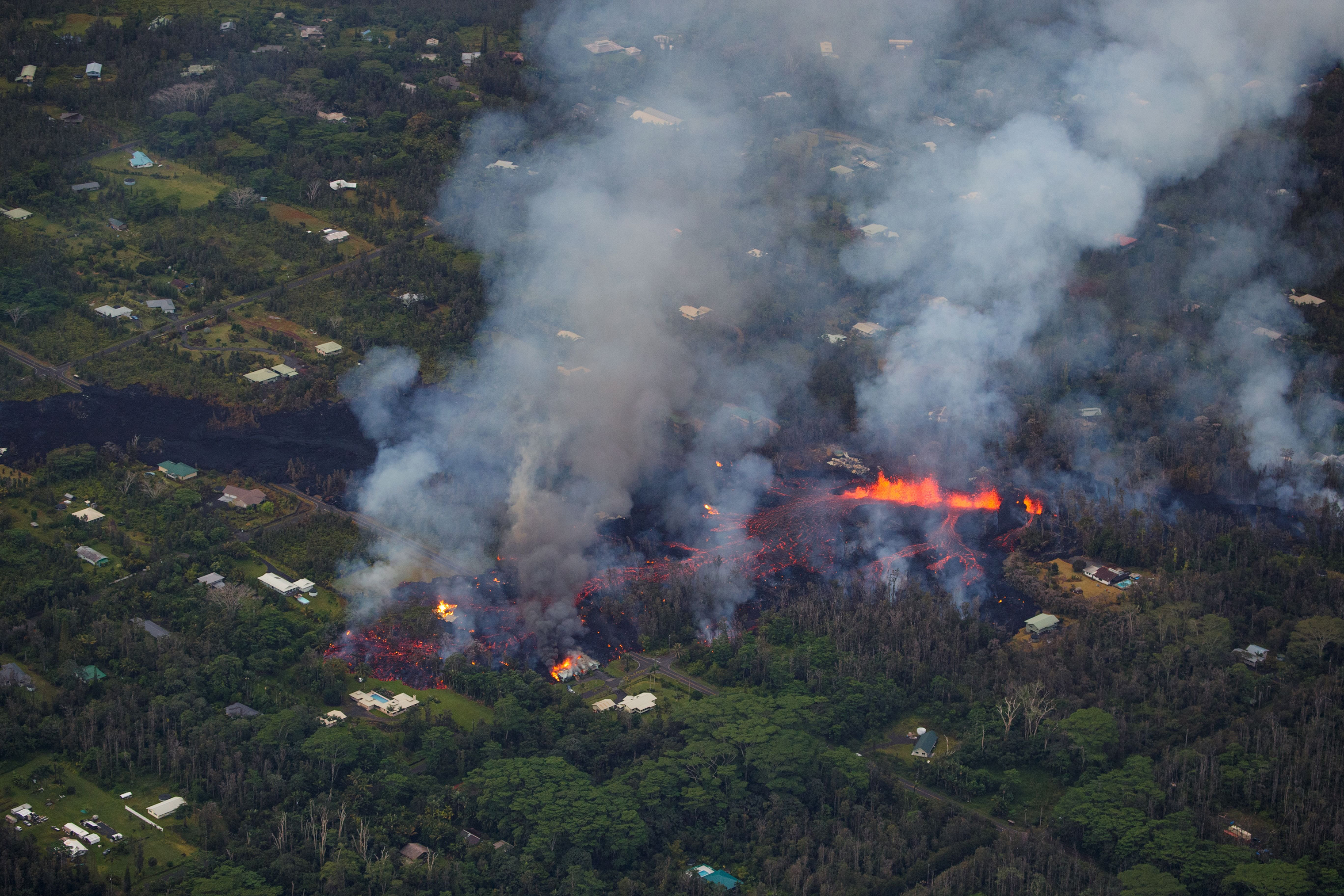 At least 26 homes were burned during the latest volcanic activity. (Bruce Omori—Paradise Helicopters/EPA-EFE/Shutterstock)