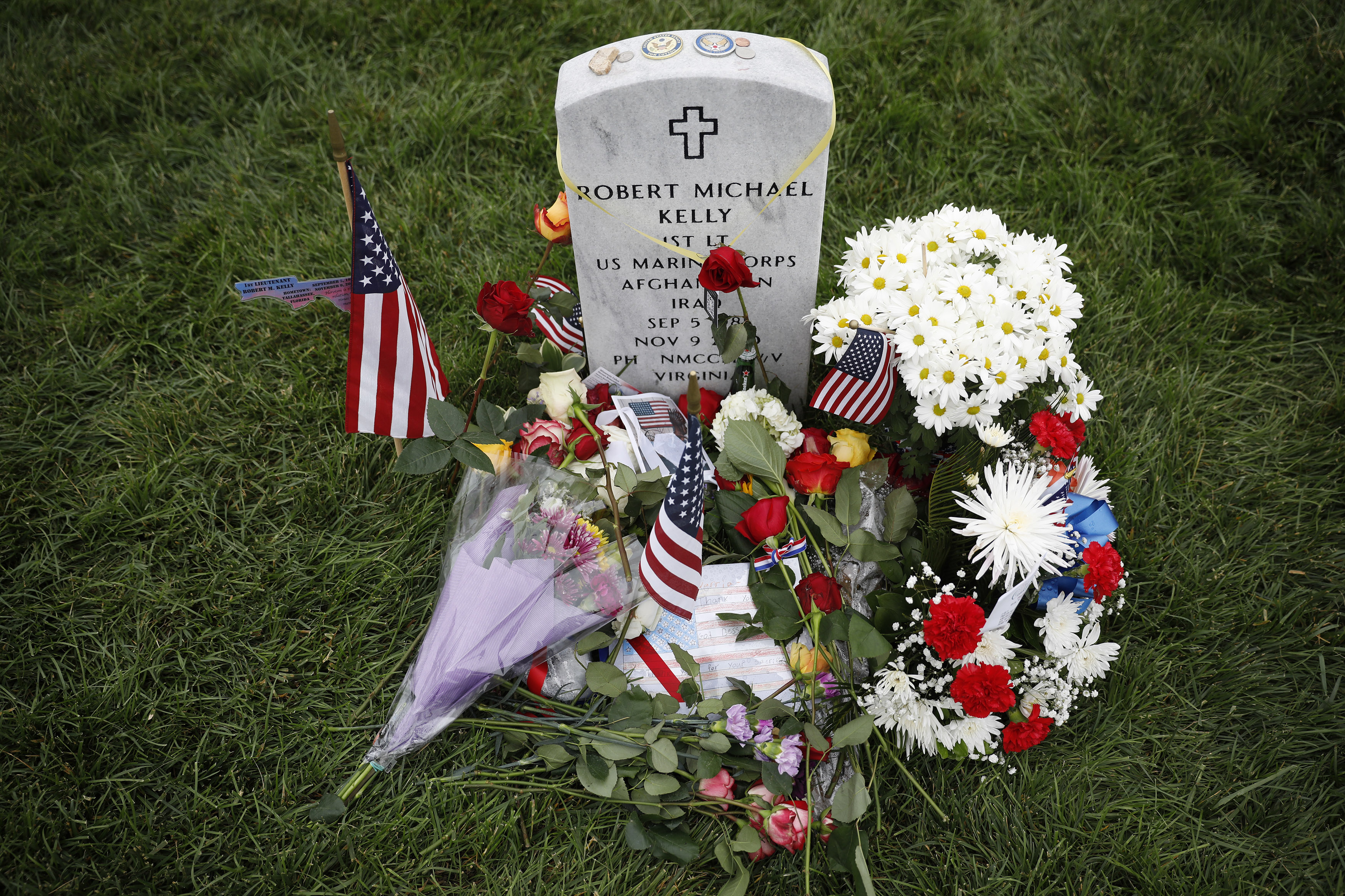 The grave of Marine Lt. Robert Kelly, son of White House Chief of Staff John Kelly, is seen at Arlington National Cemetery on Memorial Day, May 27, 2018 in Arlington, Virginia (Aaron P. Bernstein—Getty Images)