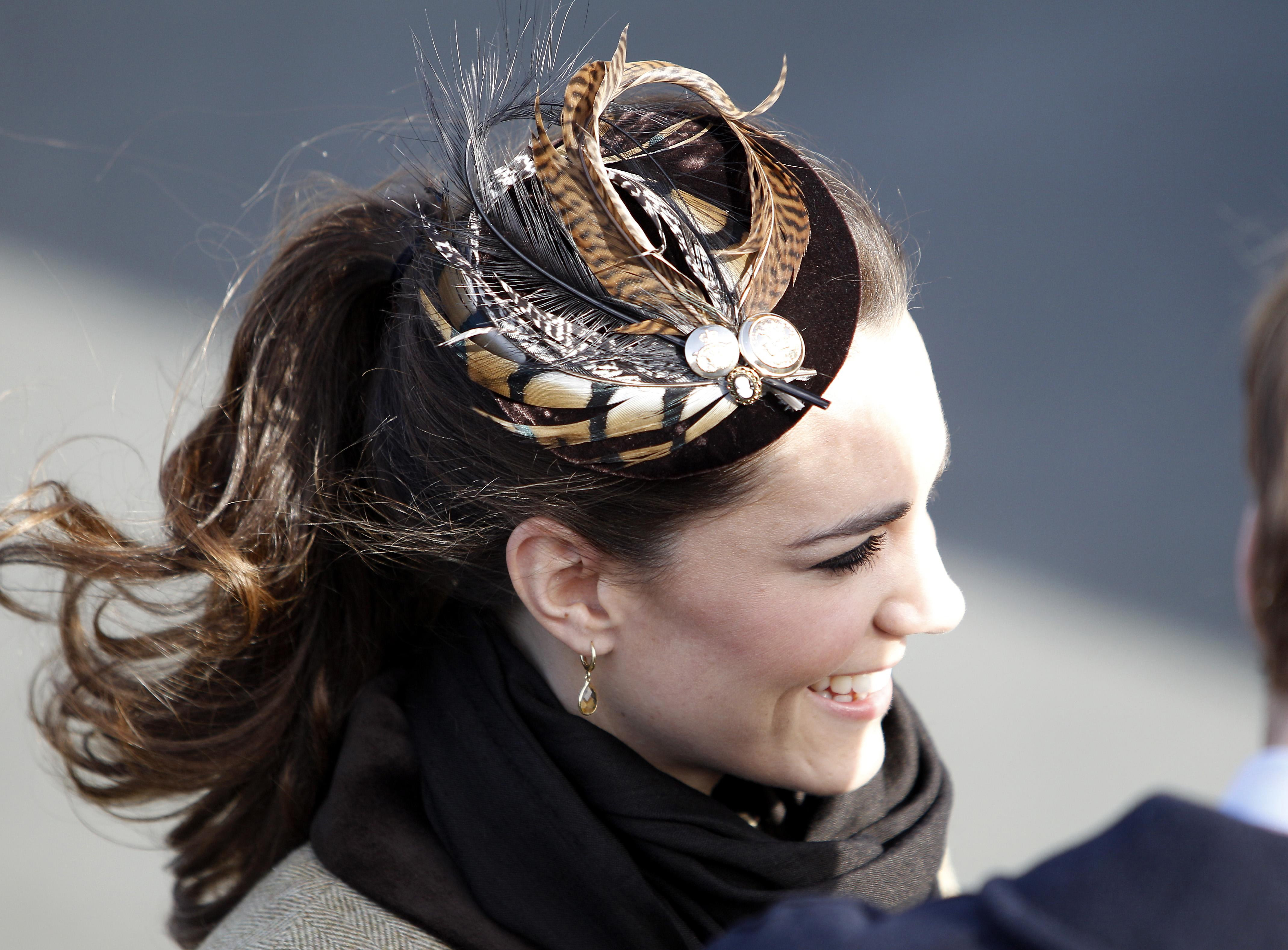 Kate Middleton wears a Vivien Sheriff hat at a service of dedication for a new RNLI lifeboat at Trearddur Bay Lifeboat Station in Anglesey, North Wales. (Peter Byrne - PA Images—PA Images via Getty Images)