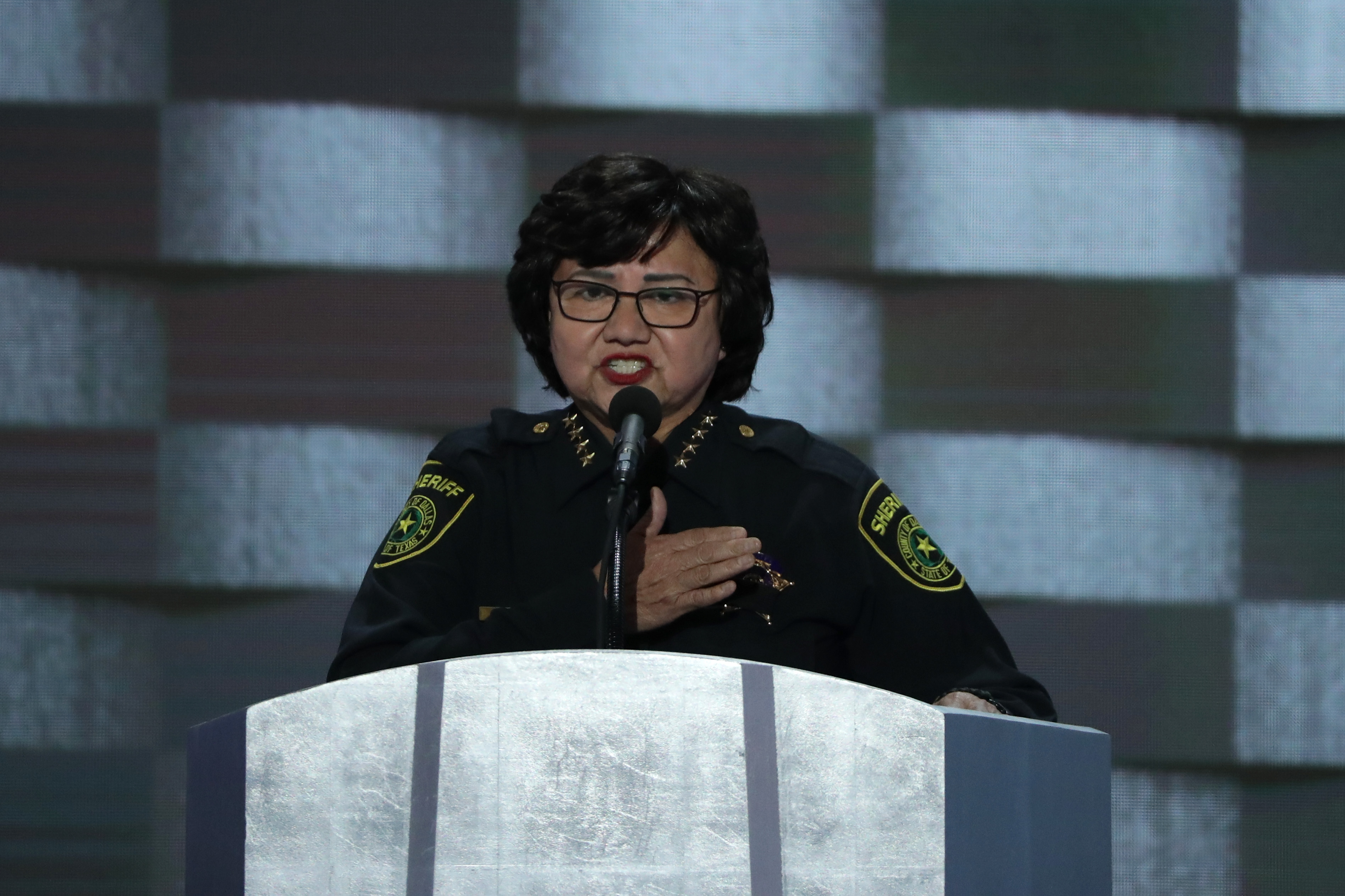 Then-Dallas Sheriff Lupe Valdez delivers remarks on the fourth day of the Democratic National Convention at the Wells Fargo Center, July 28, 2016 in Philadelphia. (Alex Wong—Getty Images)