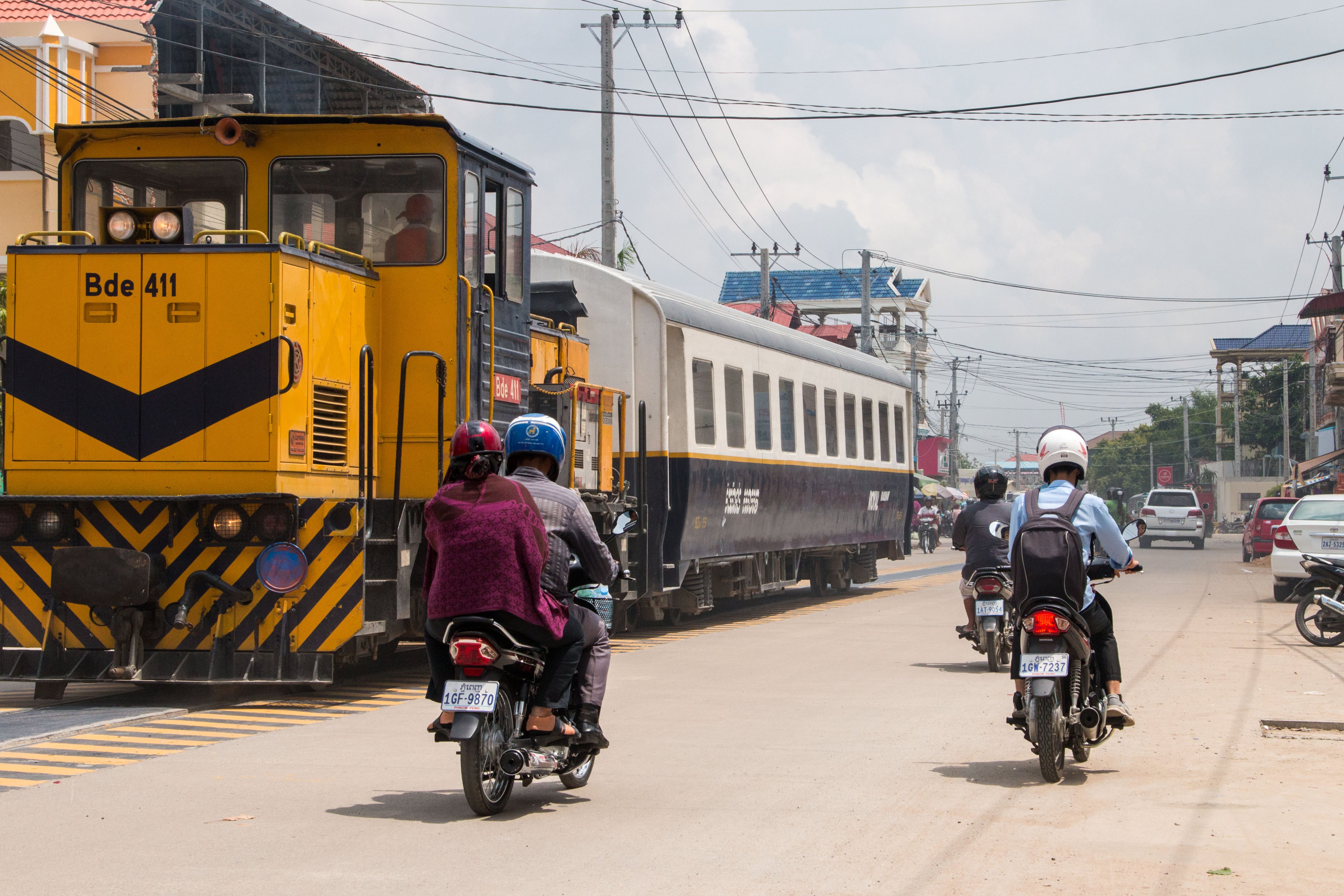 Road space is at a premium as the train shuttles to the airport in Phnom Penh. (Eli Meixler—Time)
