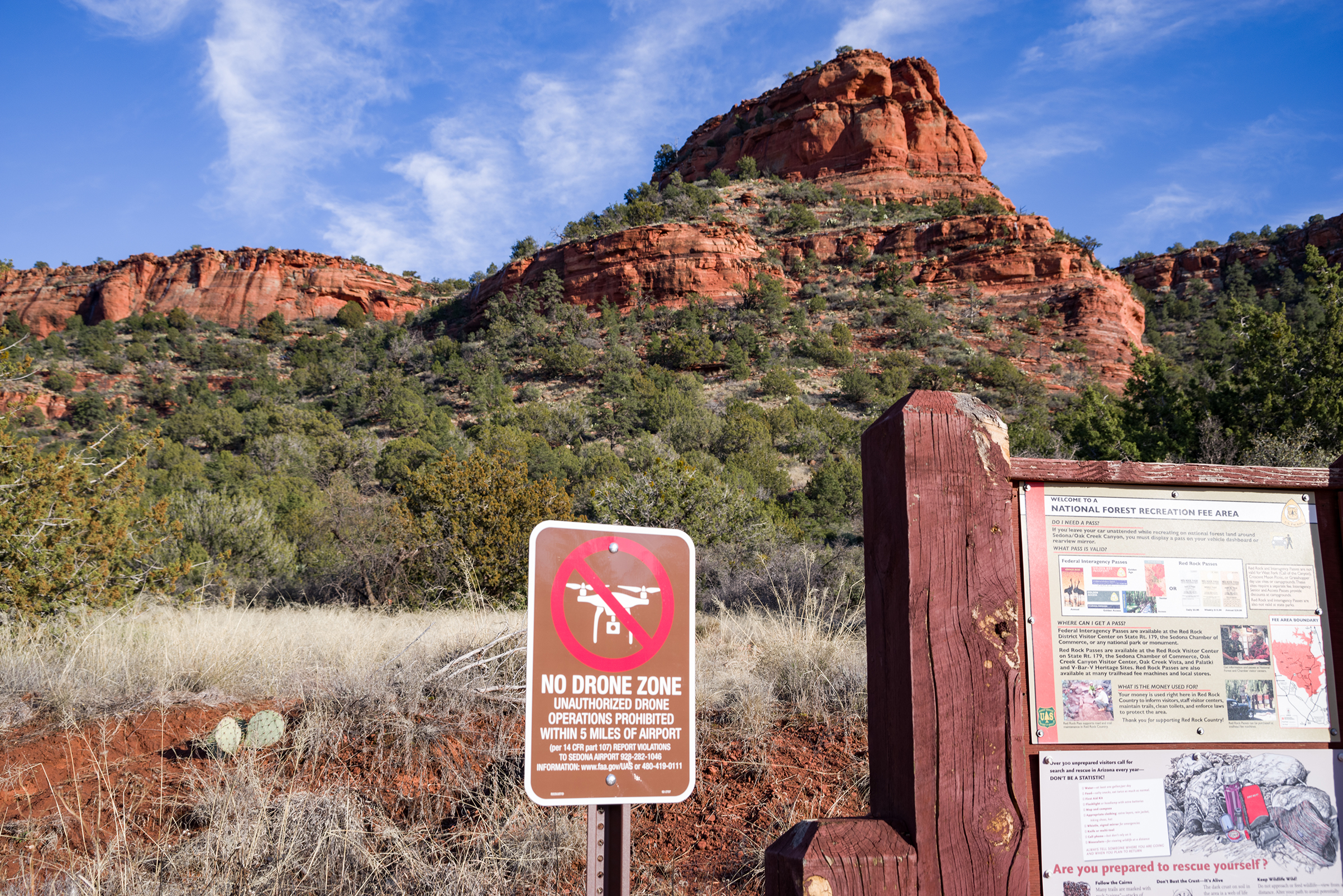 A "No Drone Zone" sign seen in Sedona, AZ. (Coconino National Forest)