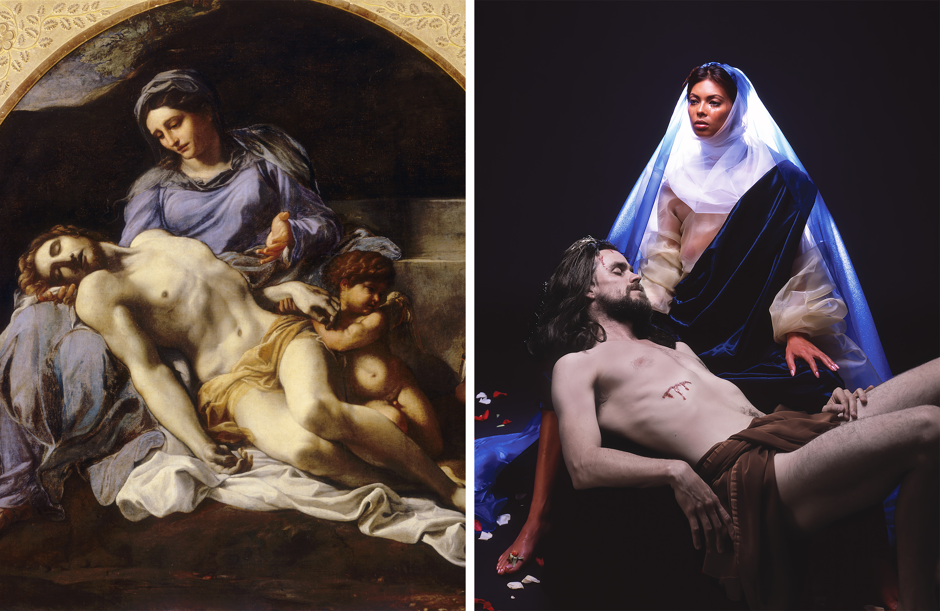 Left: Annibale Carracci, <em>Pietà</em>, 1599–1600 (Alinari Archives/Corbis/Getty Images); Right: Nika Nesgoda, <em>Pietà</em>, 2002