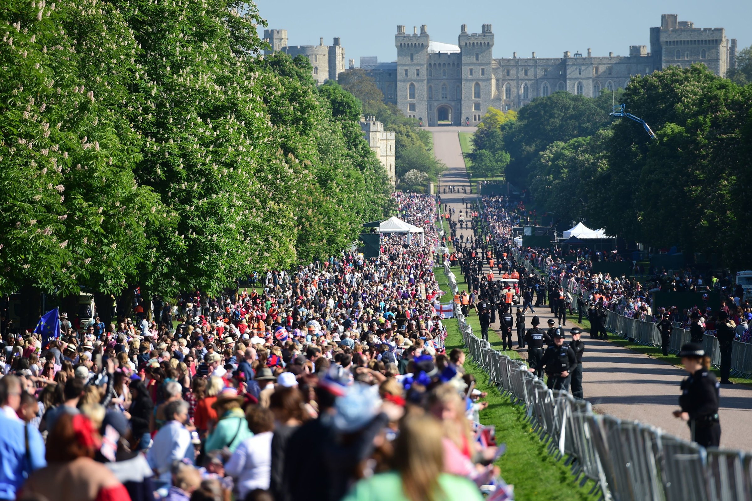 Royal wedding fans line the Long Walk in Windsor ahead of the wedding of Prince Harry and Meghan Markle, May 19, 2018.