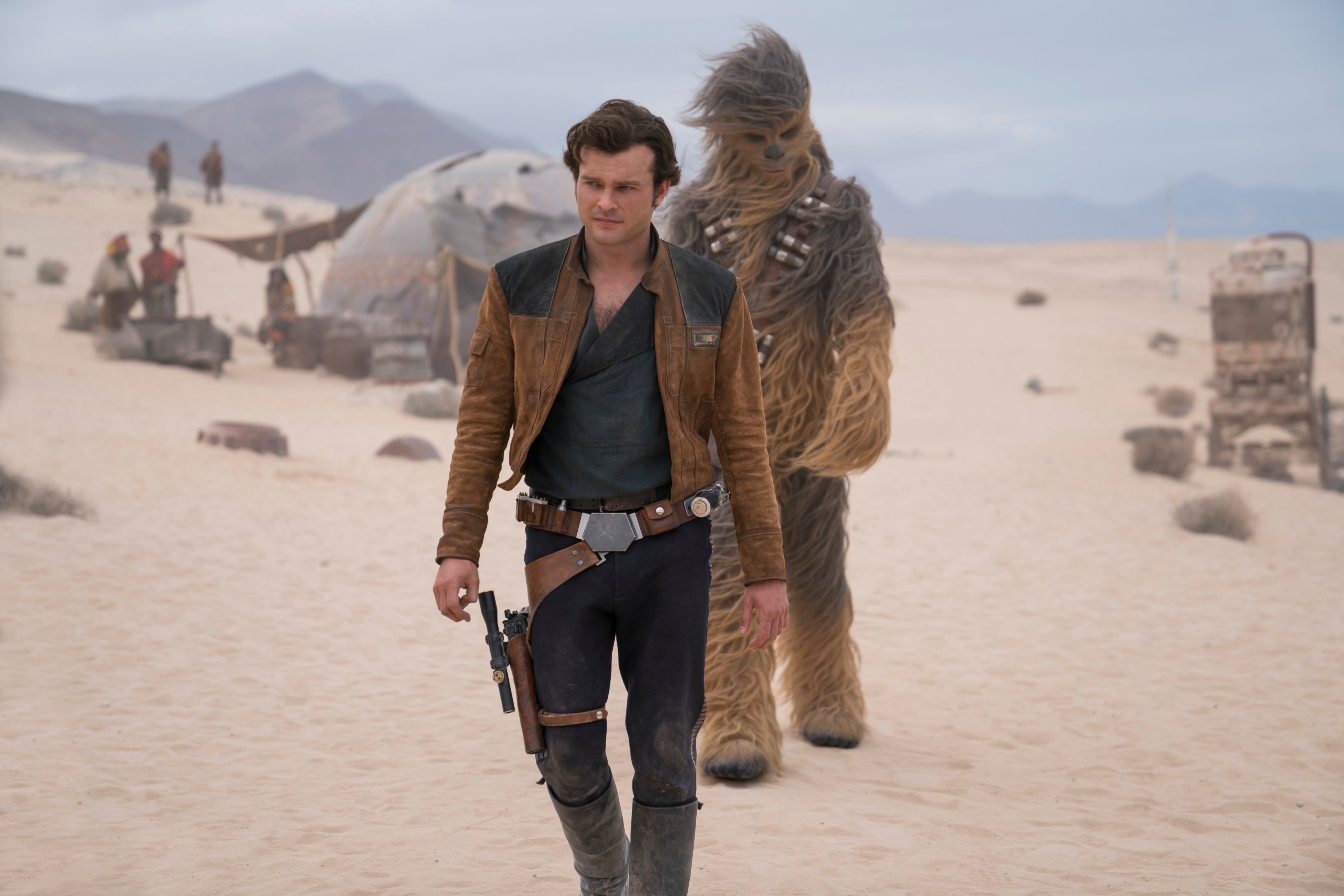 This image released by Lucasfilm shows Alden Ehrenreich and Joonas Suotamo in a scene from "Solo: A Star Wars Story." (Jonathan Olley—AP)