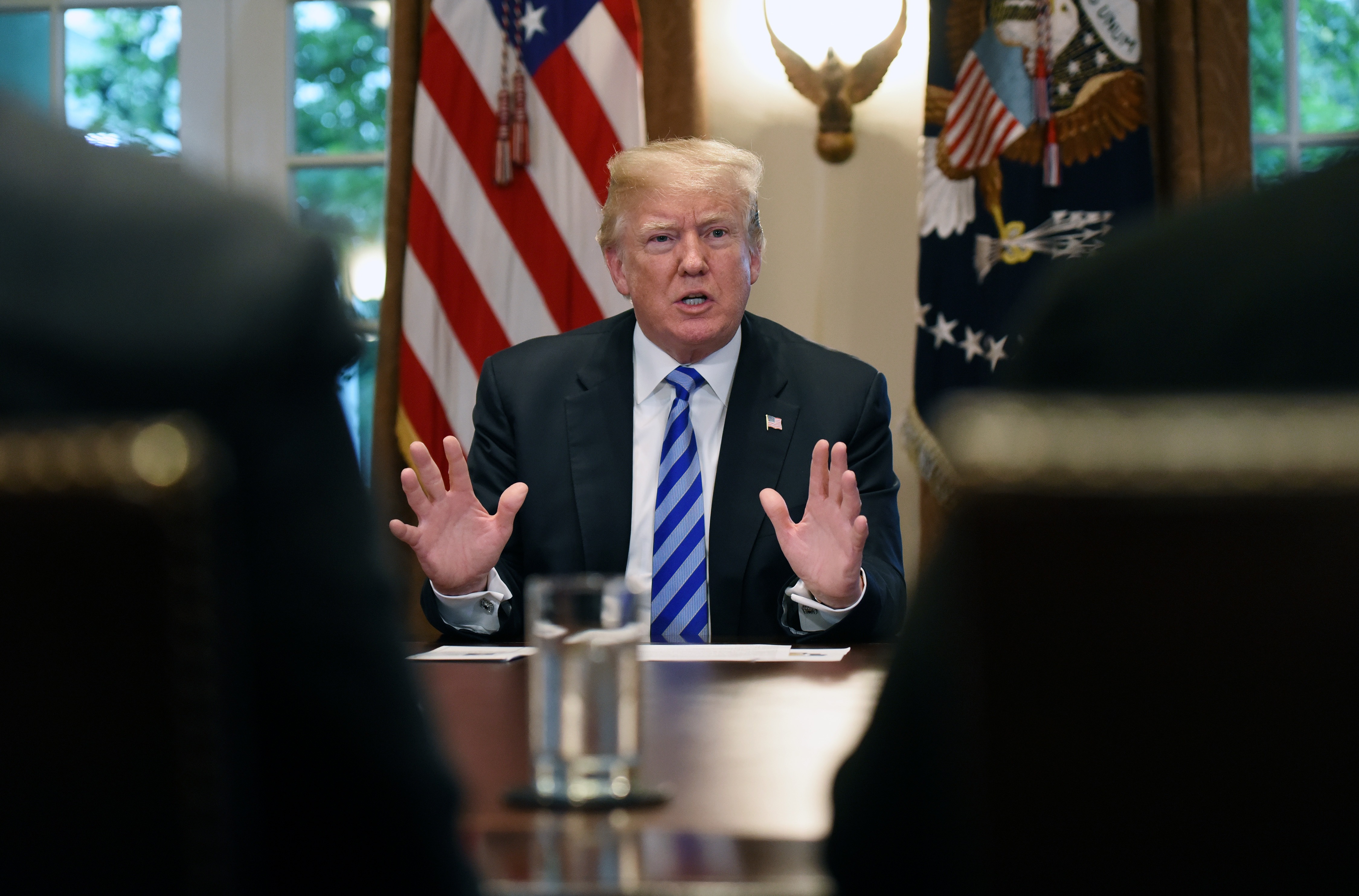 U.S. President Donald Trump speaks during a meeting with California leaders and public officials who oppose California's sanctuary policies in the Cabinet Room of the White House May 16, 2018 in Washington, D.C. (Pool&mdash;Getty Images)