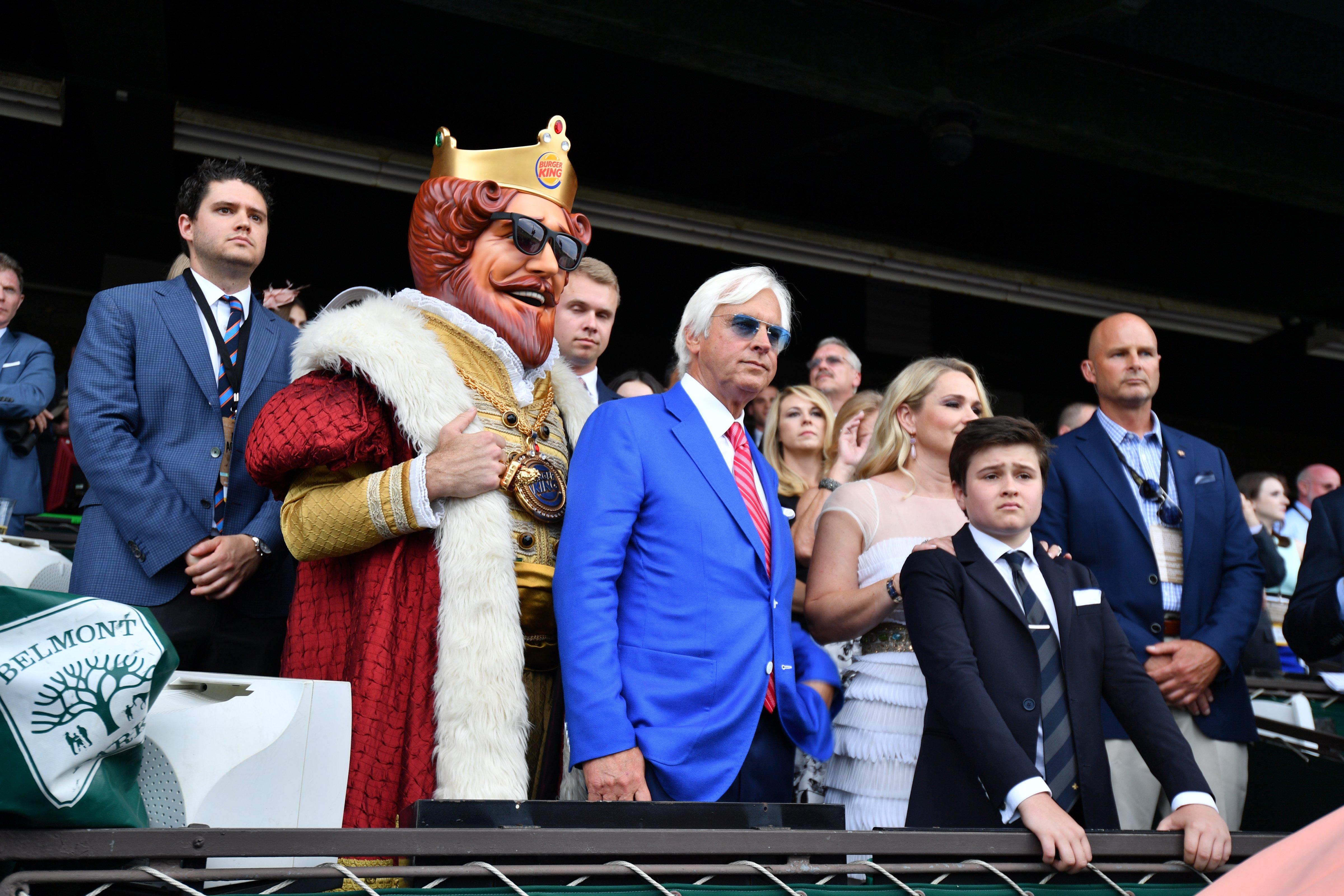 Trainer Bob Baffert and family before Justify wins the Belmont Stakes and Triple Crown at Belmont Park Racetrack on June 09, 2018 in Elmont, New York (Horsephotos—Getty Images)