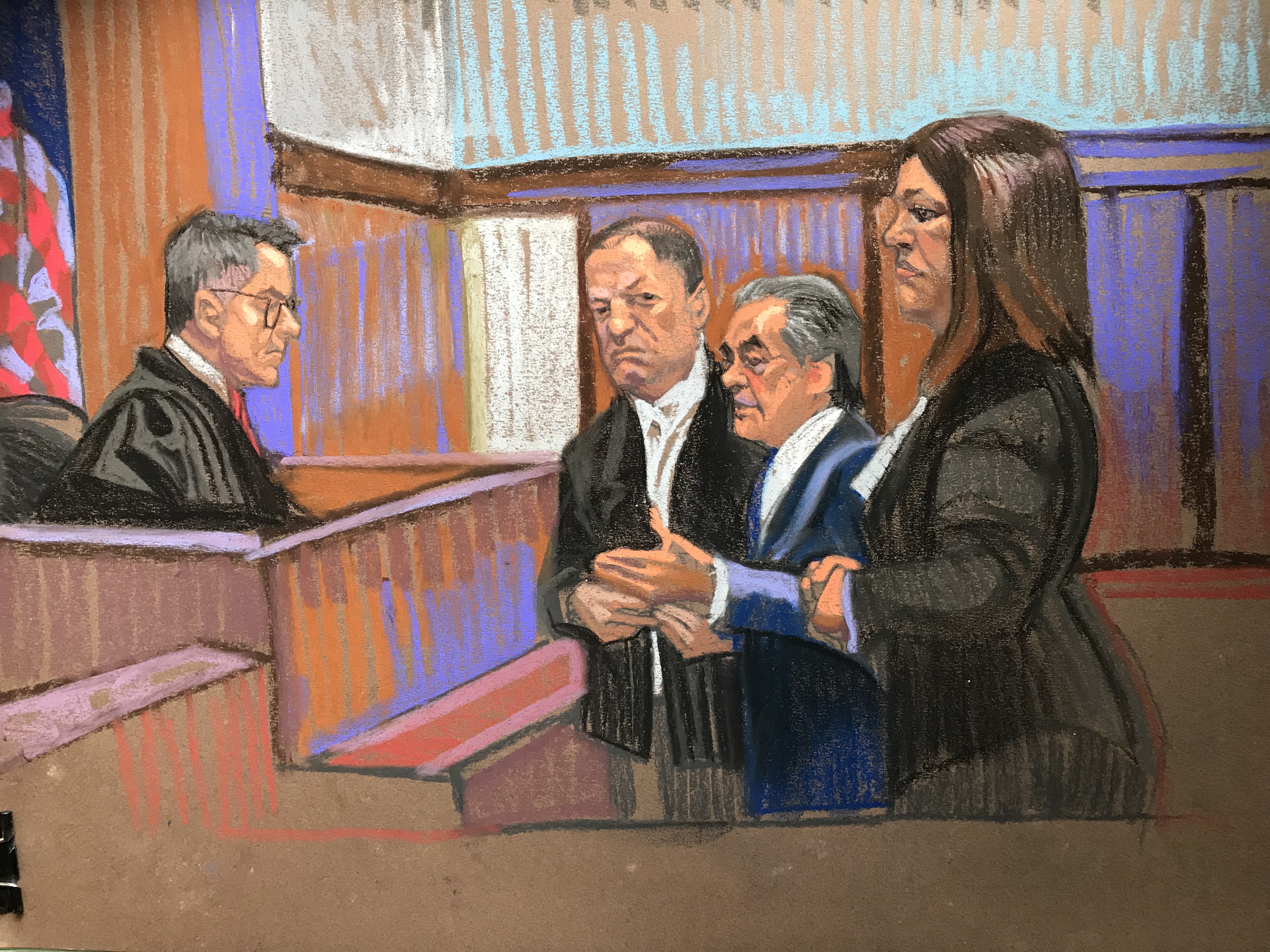 Courtroom sketch artist Christine Cornell captures disgraced film producer Harvey Weinstein in court on Tuesday, June 5. (Christine Cornell)