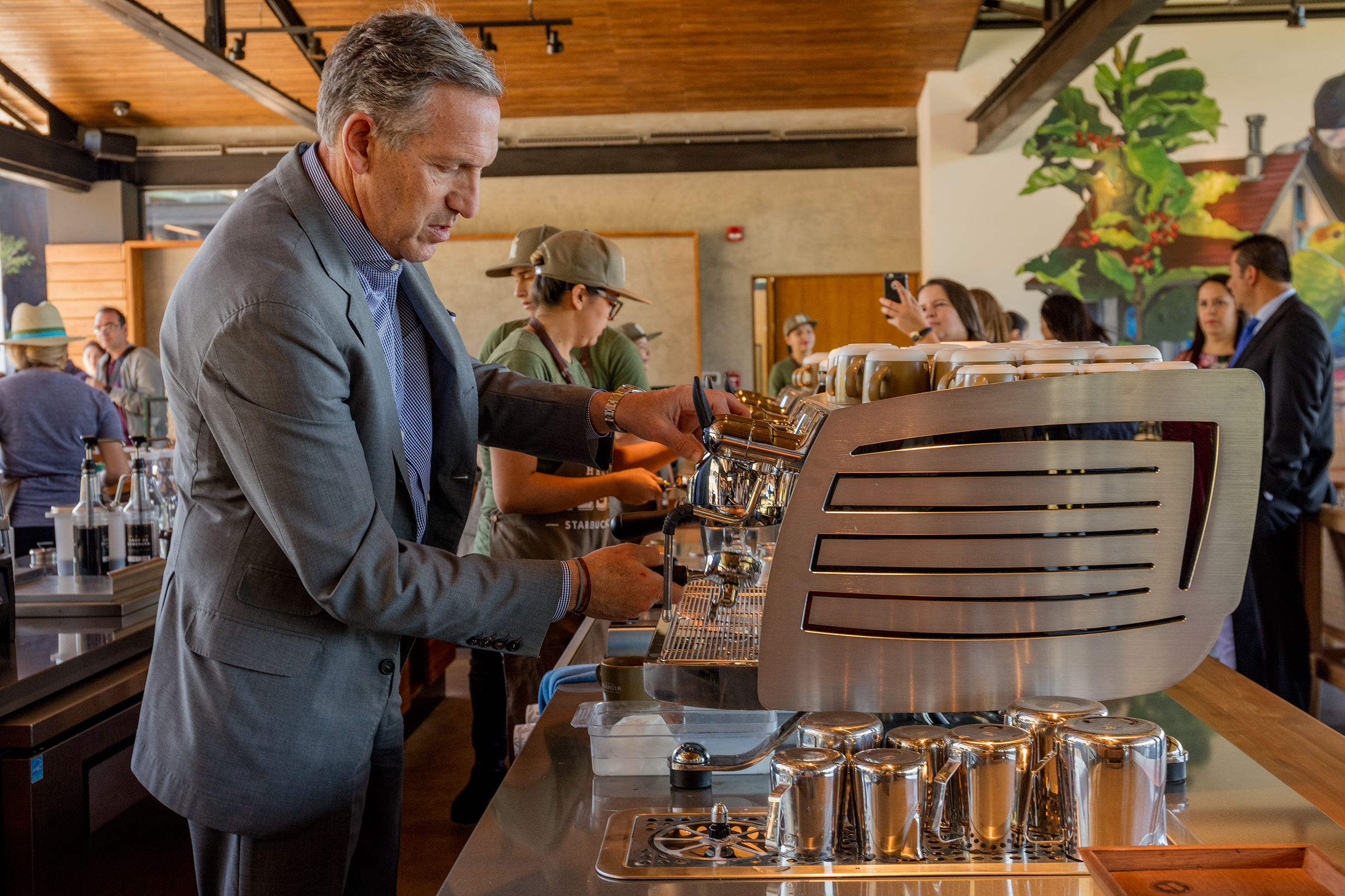 Longtime Starbucks boss Howard Schultz brews a cup of coffee at the company’s Costa Rican coffee farm (George Steinmetz for TIME)