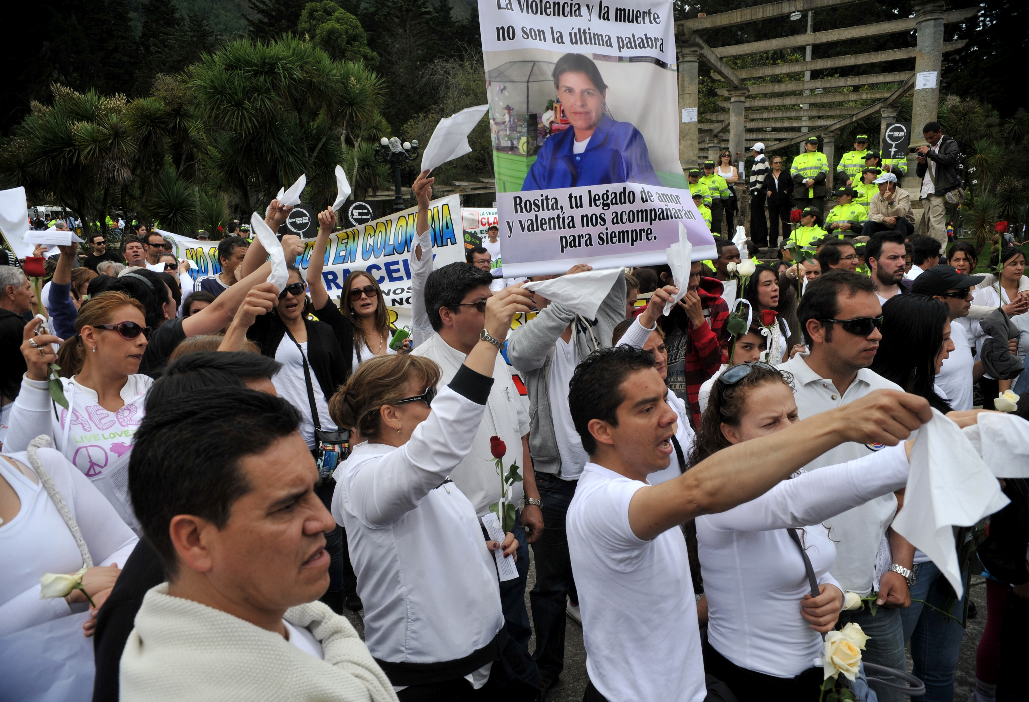 People march at Bogota's National Park on June 3, 2012 to reject the brutal torture, rape and murder of thirty-five-year-old Rosa Elvira Cely. (GUILLERMO LEGARIA—AFP/Getty Images)